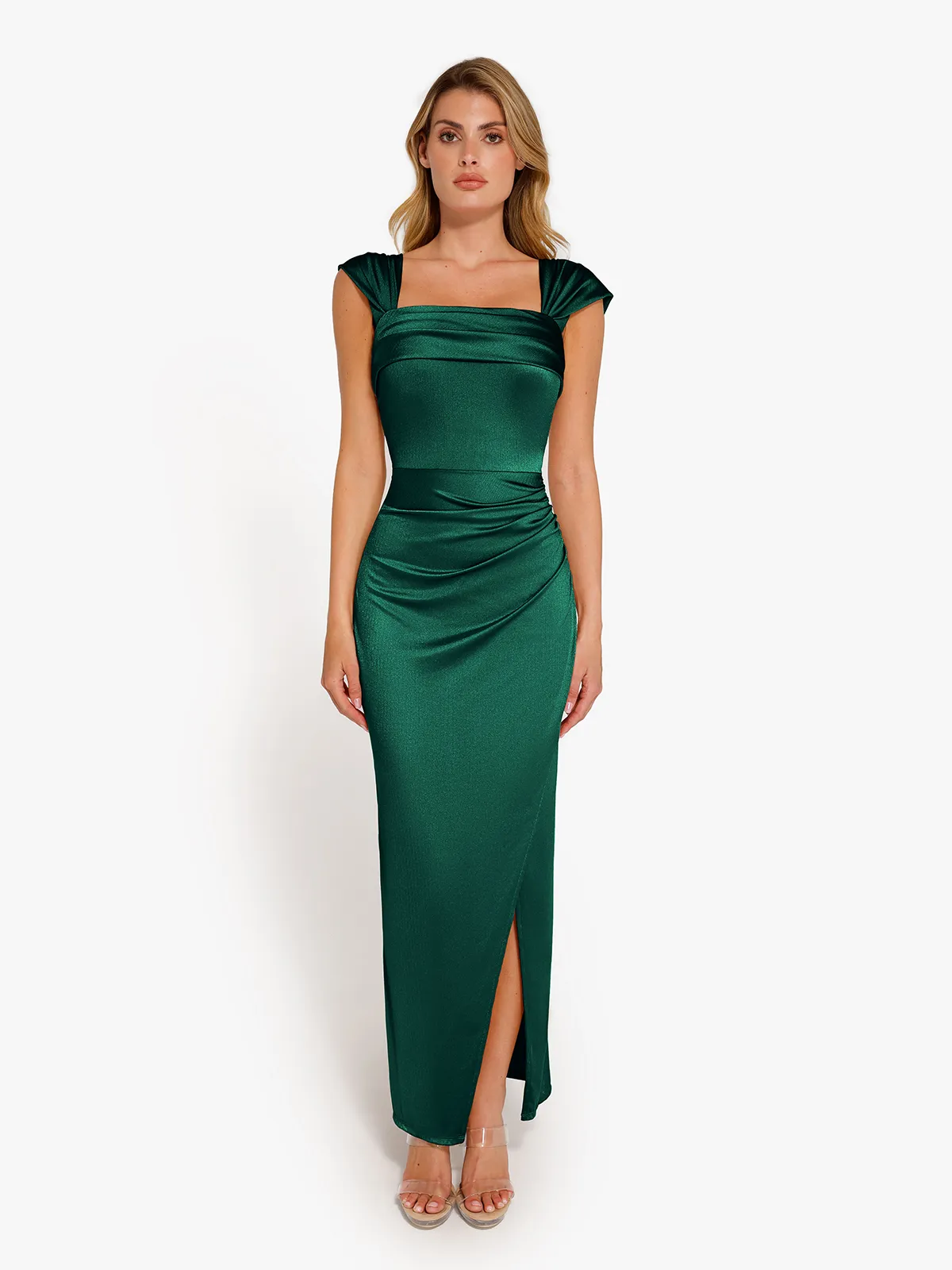 Shapewear Off Shoulder Shine Ruched Sculpting Maxi Dress - Image 75