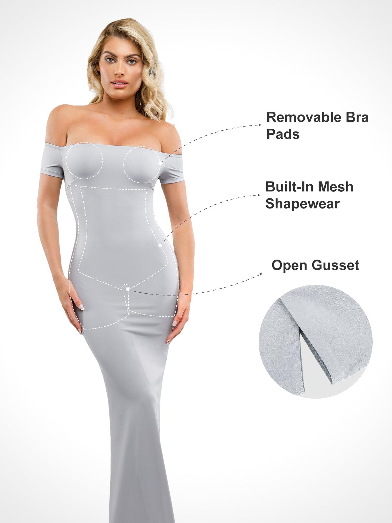 Shapewear Off-Shoulder Tummy Control Smoothing Maxi Dress - Image 9