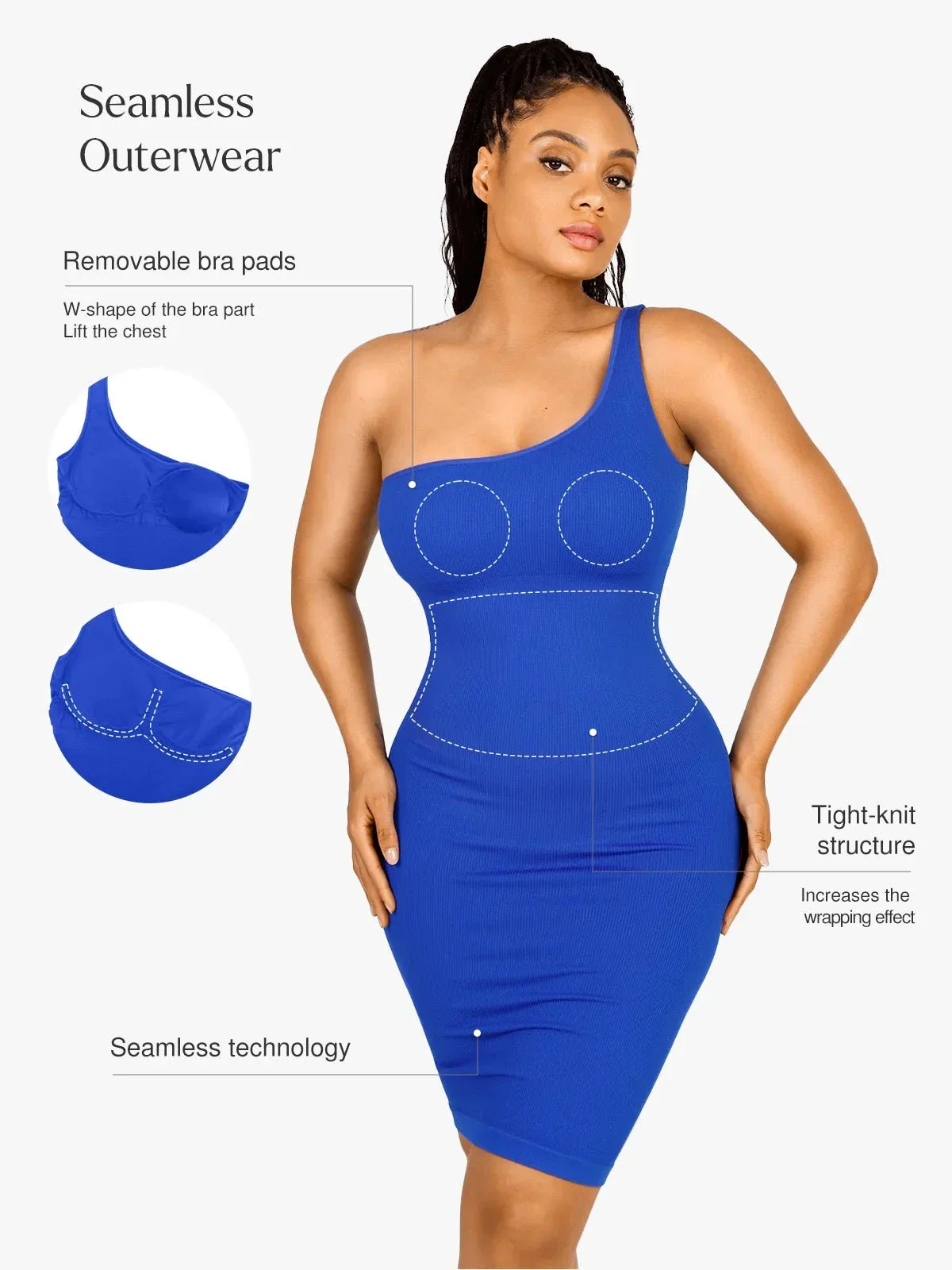 Shapewear One Shoulder Bodycon Mini Dress - Image 11