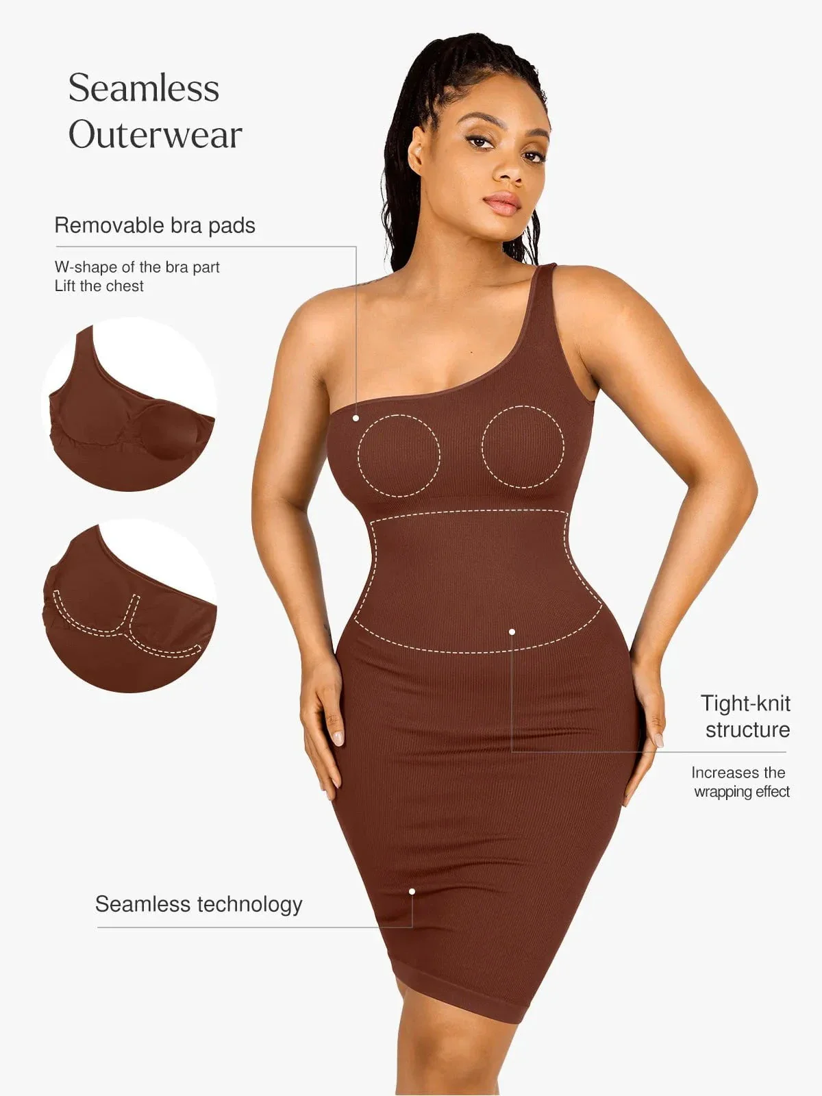 Shapewear One Shoulder Bodycon Mini Dress - Image 19