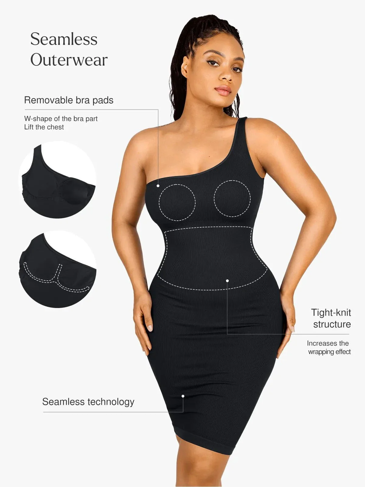 Shapewear One Shoulder Bodycon Mini Dress - Image 3