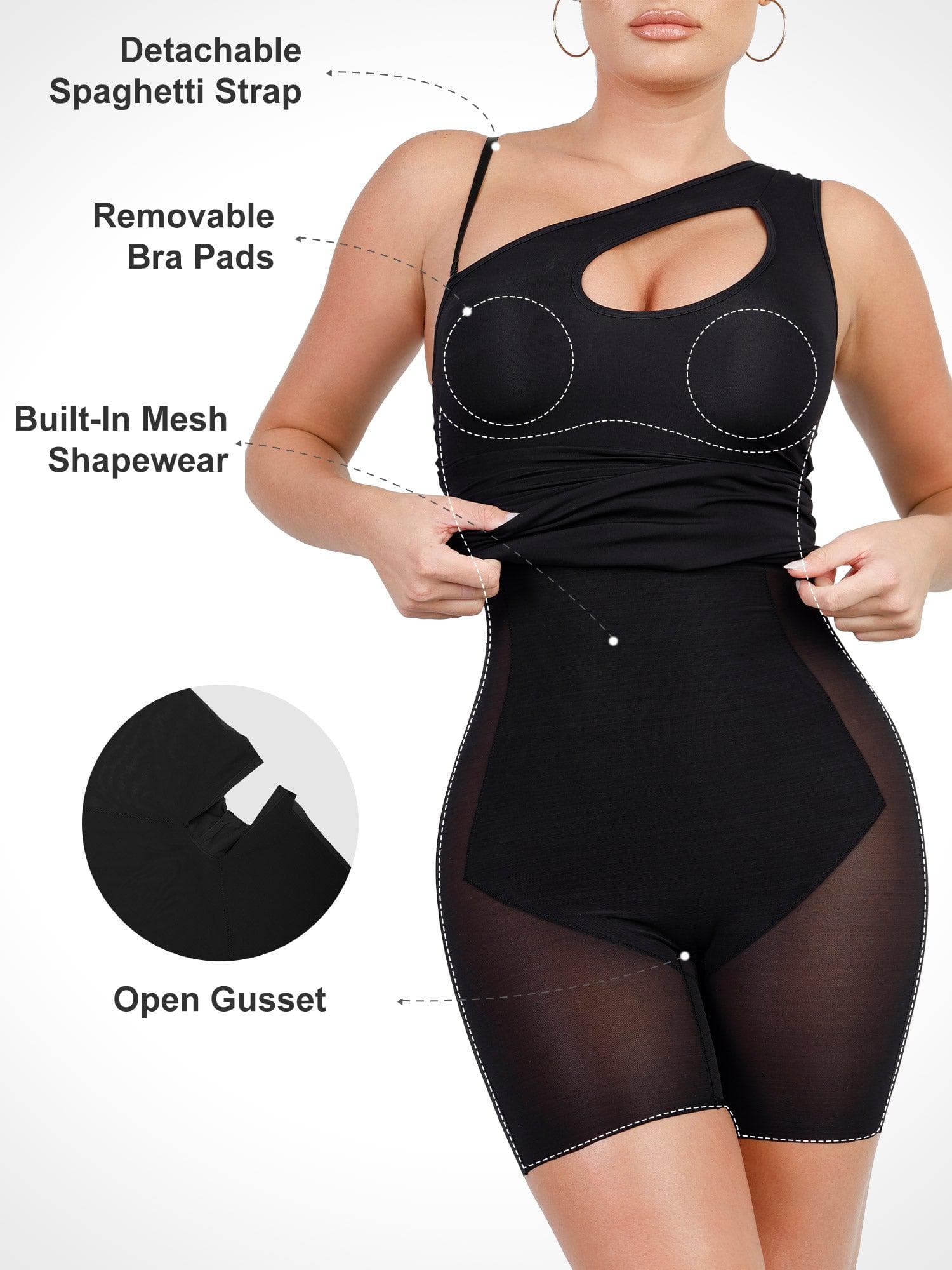 Shapewear One Shoulder Cutout Tummy Control Mini Dress - Image 2