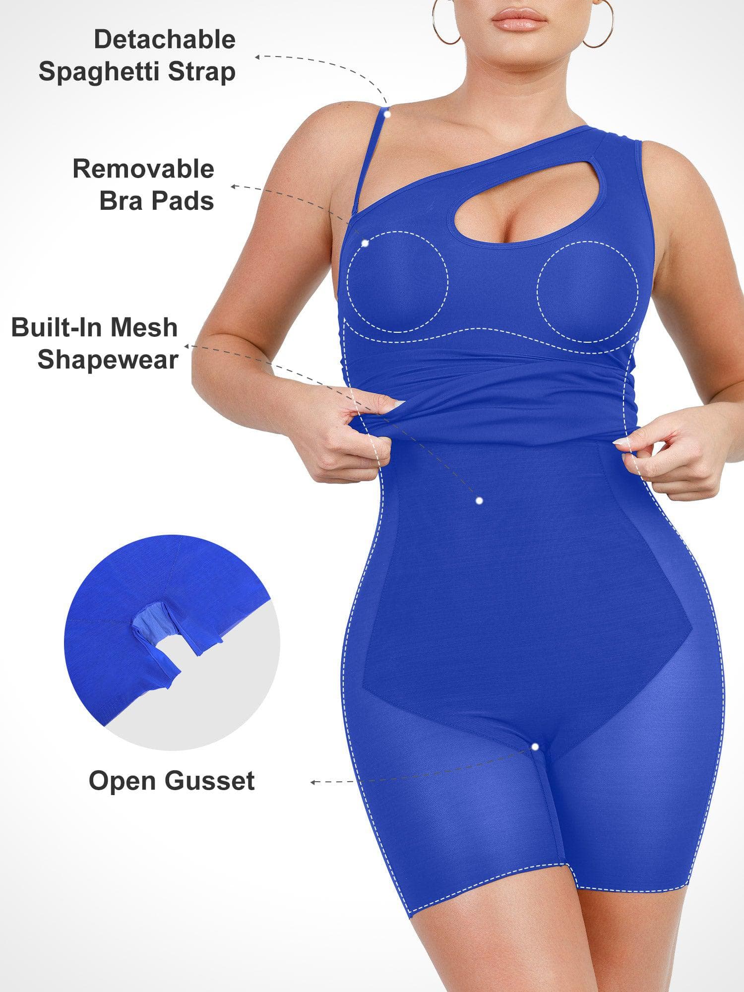 Shapewear One Shoulder Cutout Tummy Control Mini Dress - Image 10