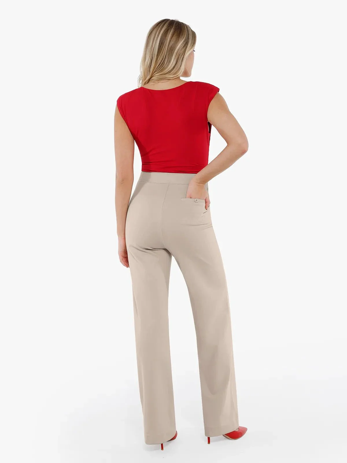 Shapewear Padded Shoulder Slimming Bodysuit Wide-Leg Pants Set - Image 10