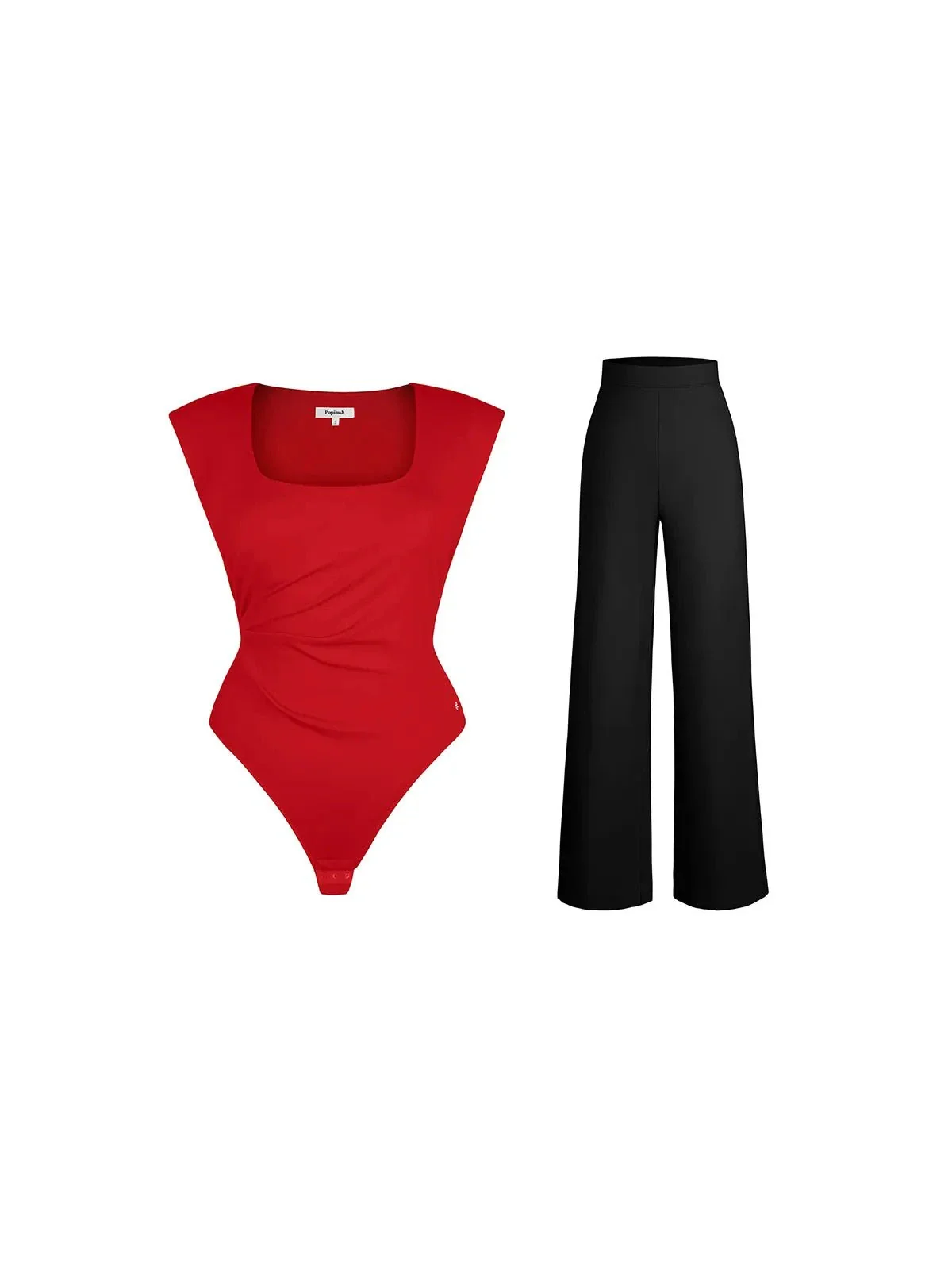 Shapewear Padded Shoulder Slimming Bodysuit Wide-Leg Pants Set - Image 14
