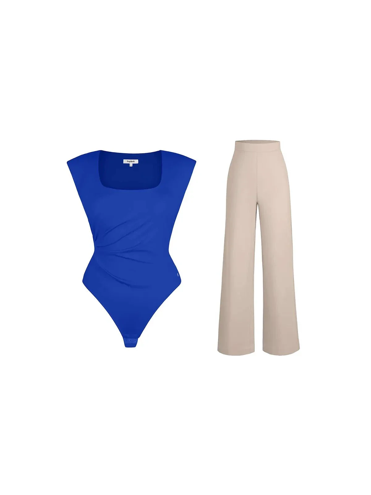 Shapewear Padded Shoulder Slimming Bodysuit Wide-Leg Pants Set - Image 16