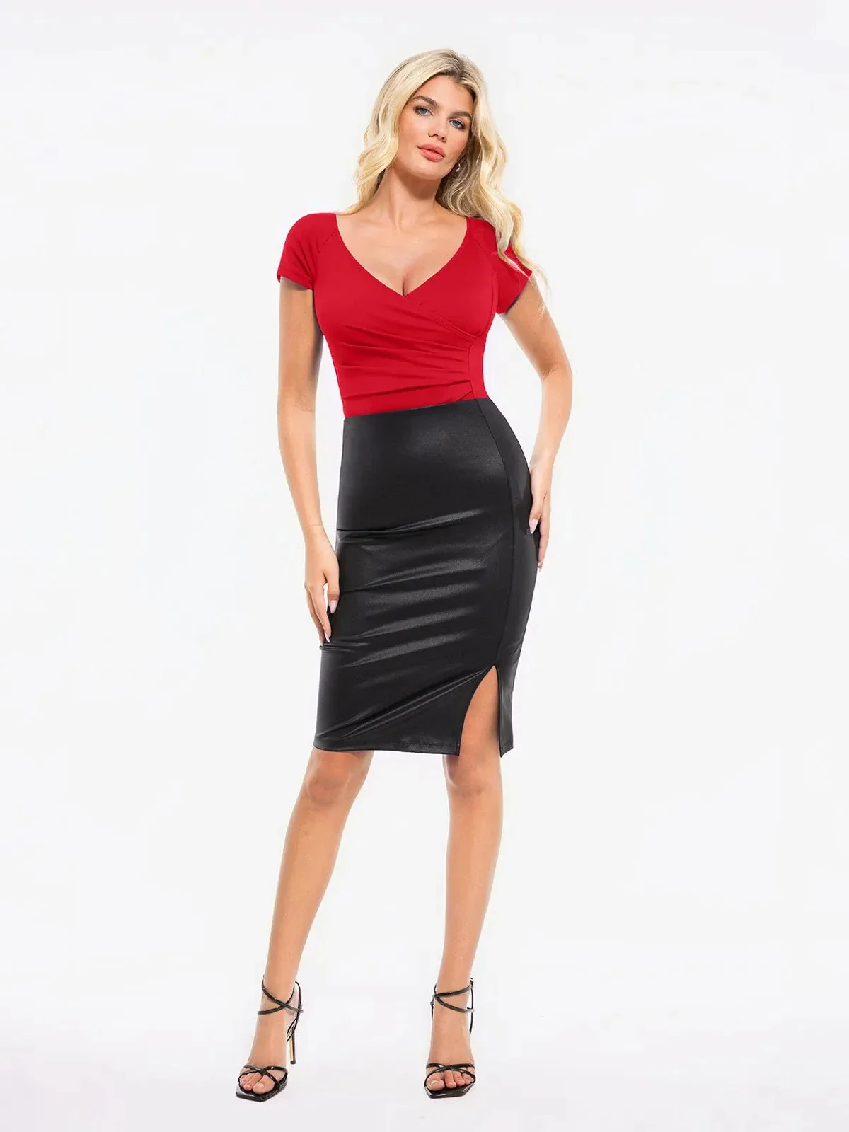 Shapewear Portrait Neckline Draped Sculpting Bodysuit - Image 12