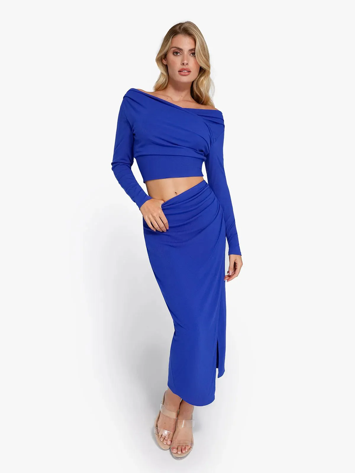 Shapewear Rib Modal Built In Sculpting Midi Wrap Skirt - Image 11