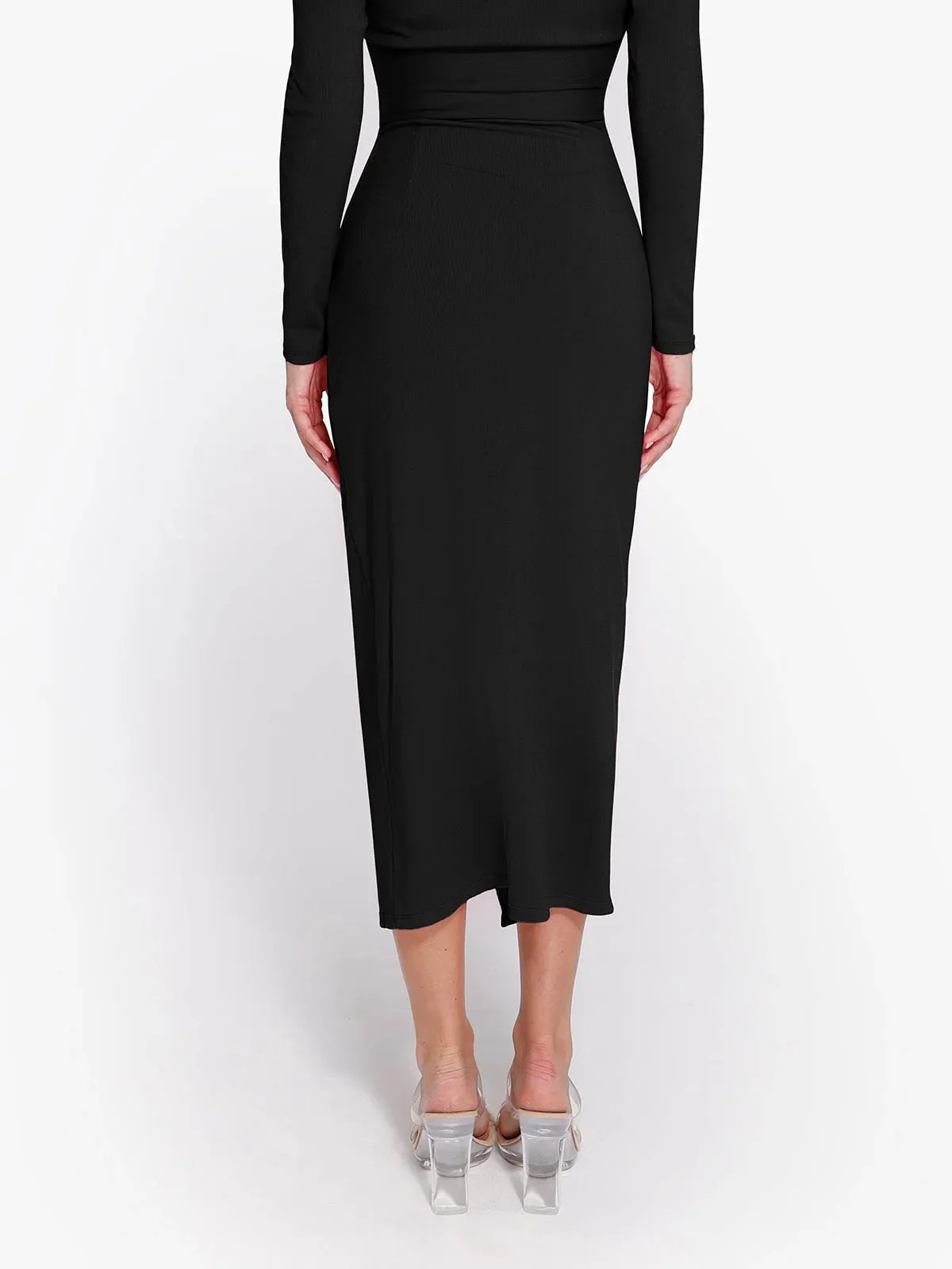 Shapewear Rib Modal Built In Sculpting Midi Wrap Skirt - Image 15