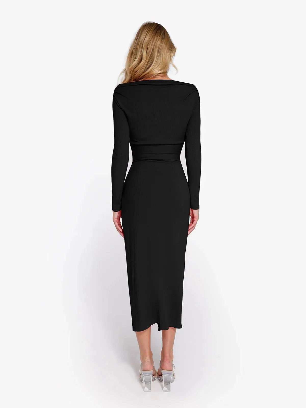 Shapewear Rib Modal Built In Sculpting Midi Wrap Skirt - Image 18
