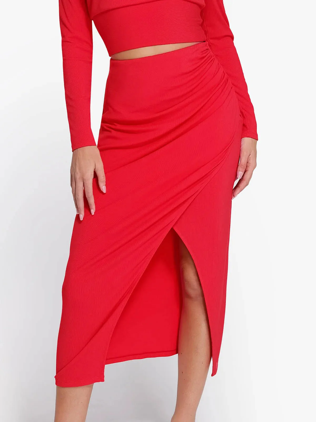 Shapewear Rib Modal Built In Sculpting Midi Wrap Skirt - Image 20