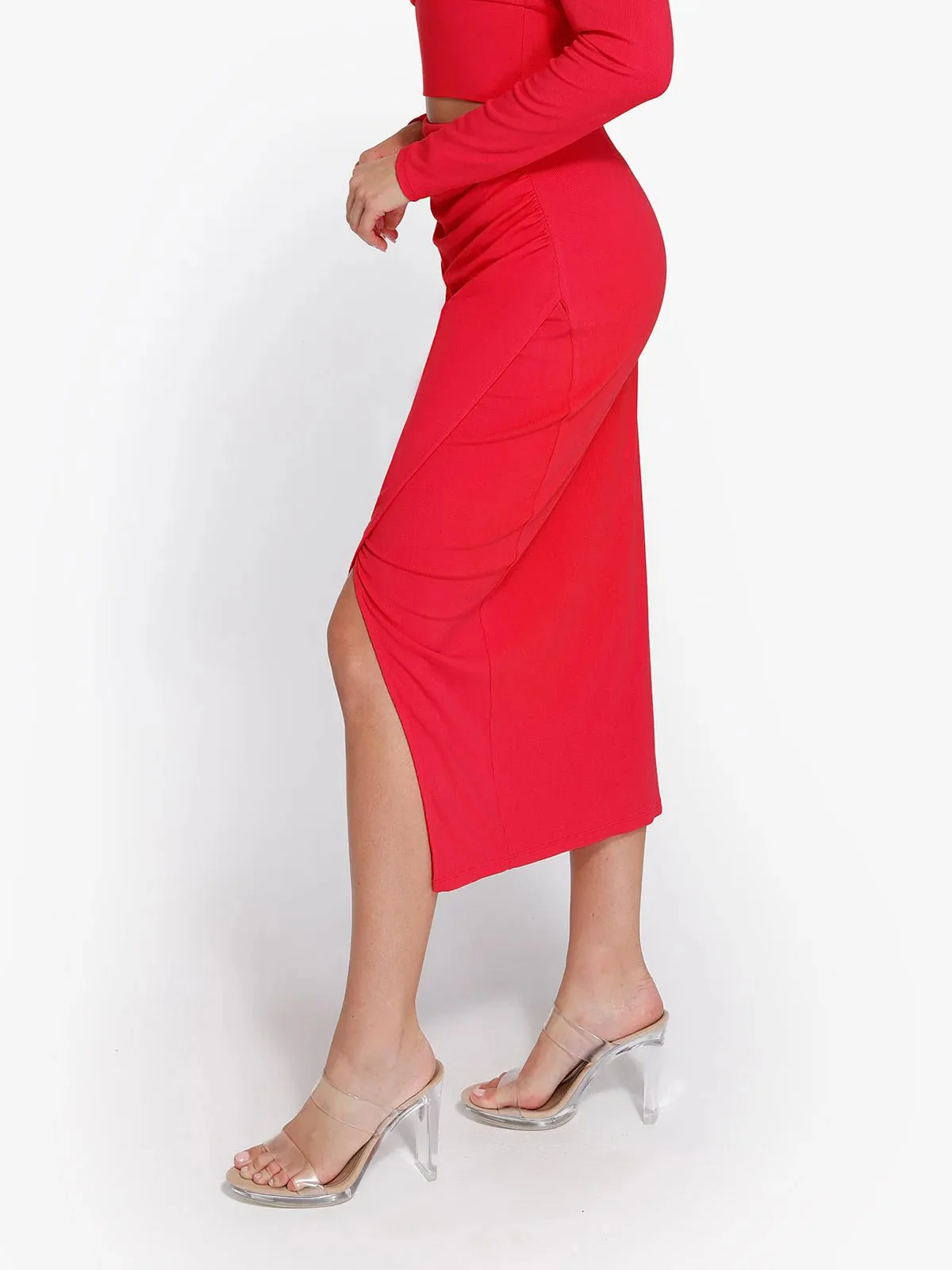 Shapewear Rib Modal Built In Sculpting Midi Wrap Skirt - Image 21