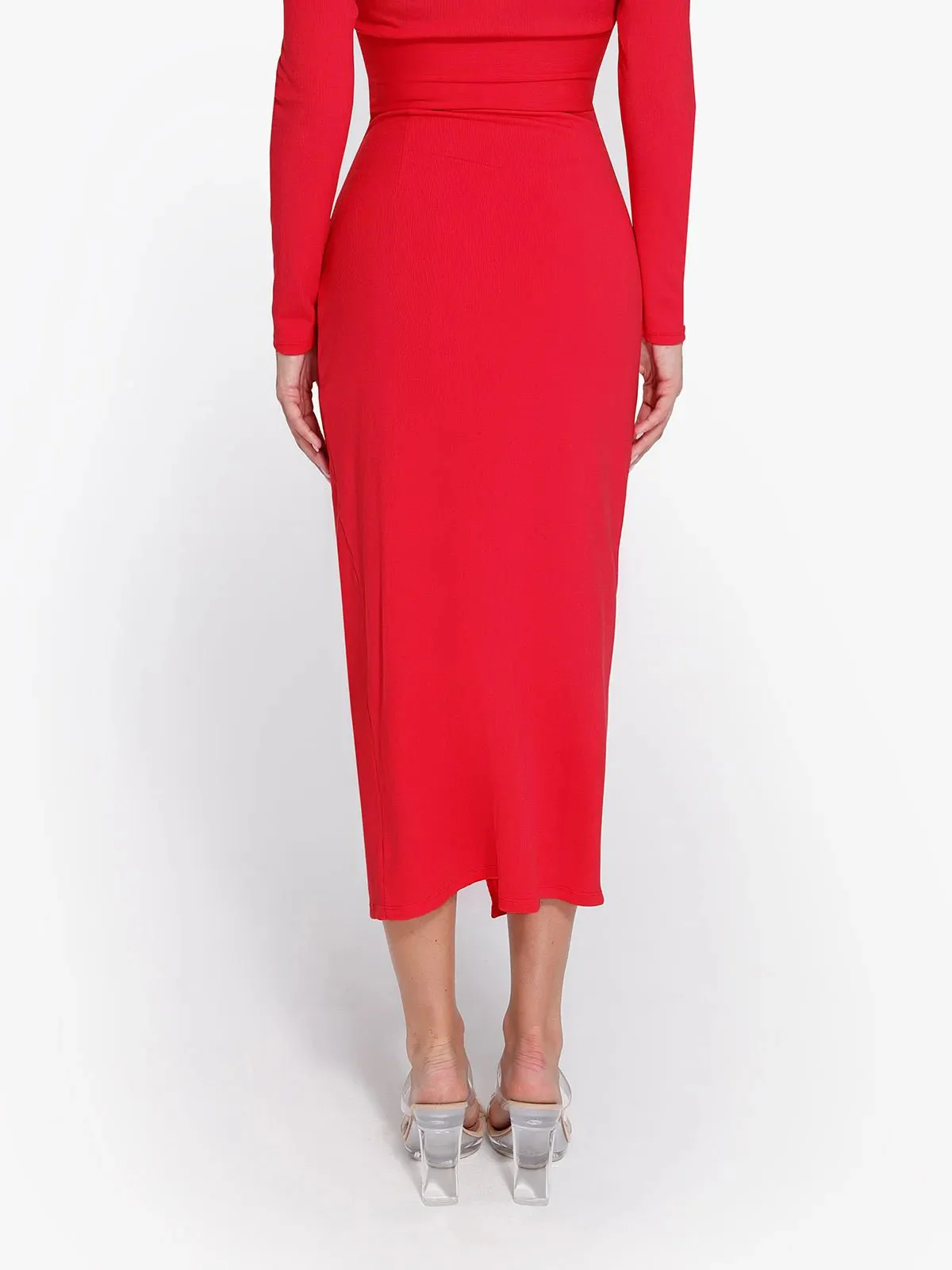Shapewear Rib Modal Built In Sculpting Midi Wrap Skirt - Image 22