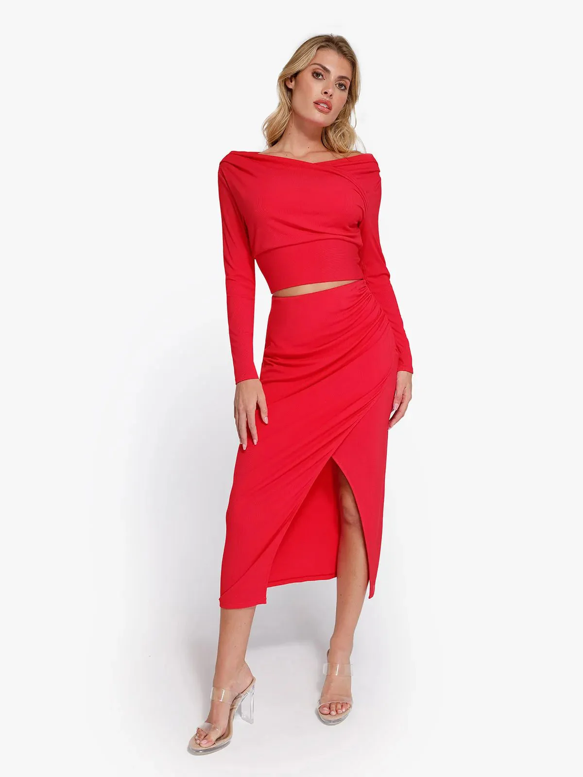 Shapewear Rib Modal Built In Sculpting Midi Wrap Skirt - Image 23