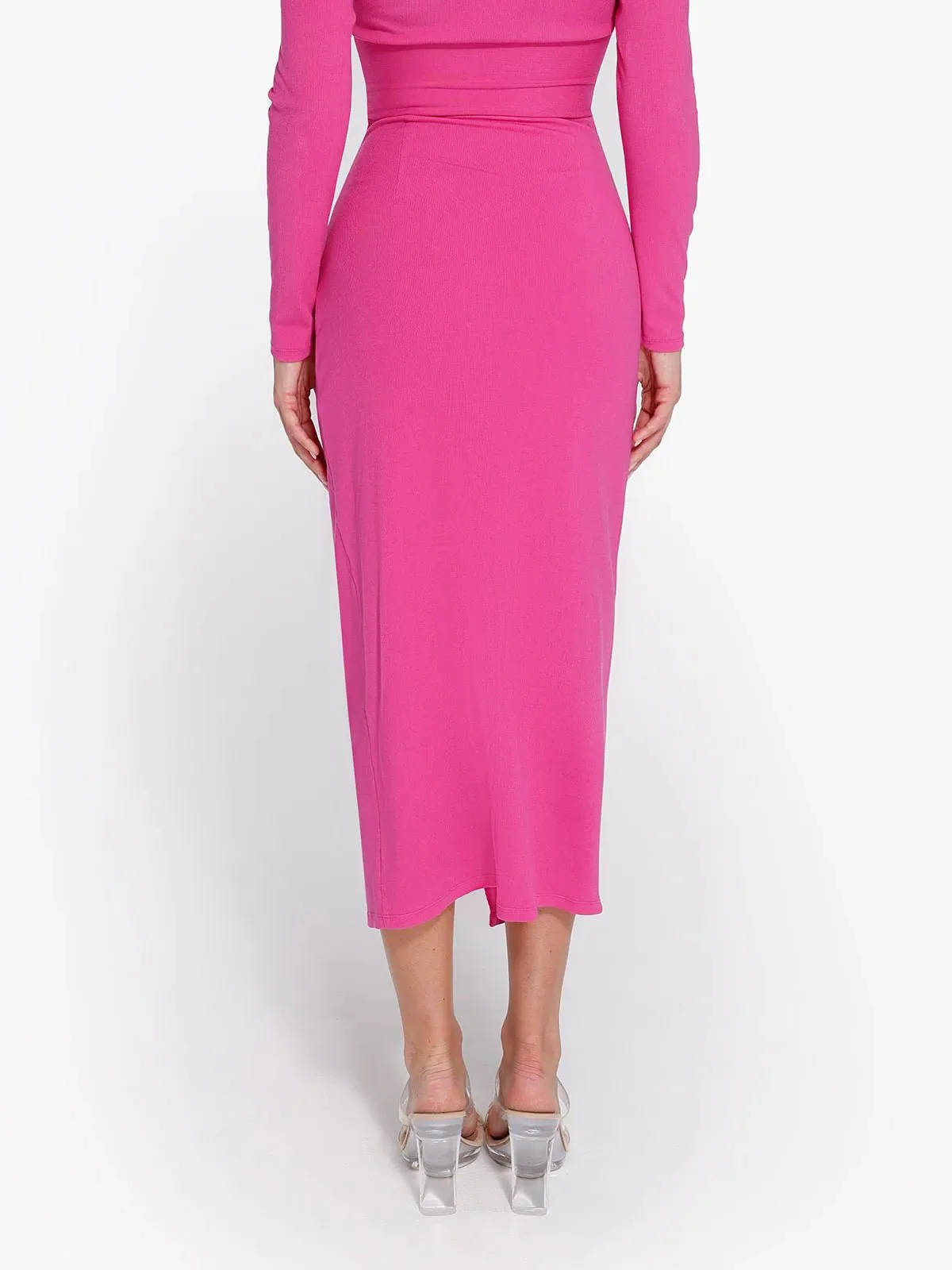 Shapewear Rib Modal Built In Sculpting Midi Wrap Skirt - Image 3