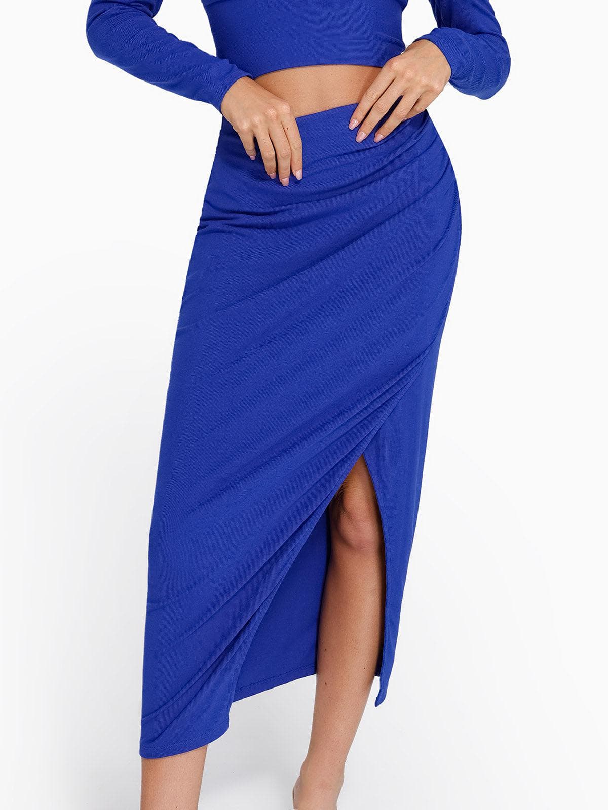 Shapewear Rib Modal Built In Sculpting Midi Wrap Skirt - Image 6