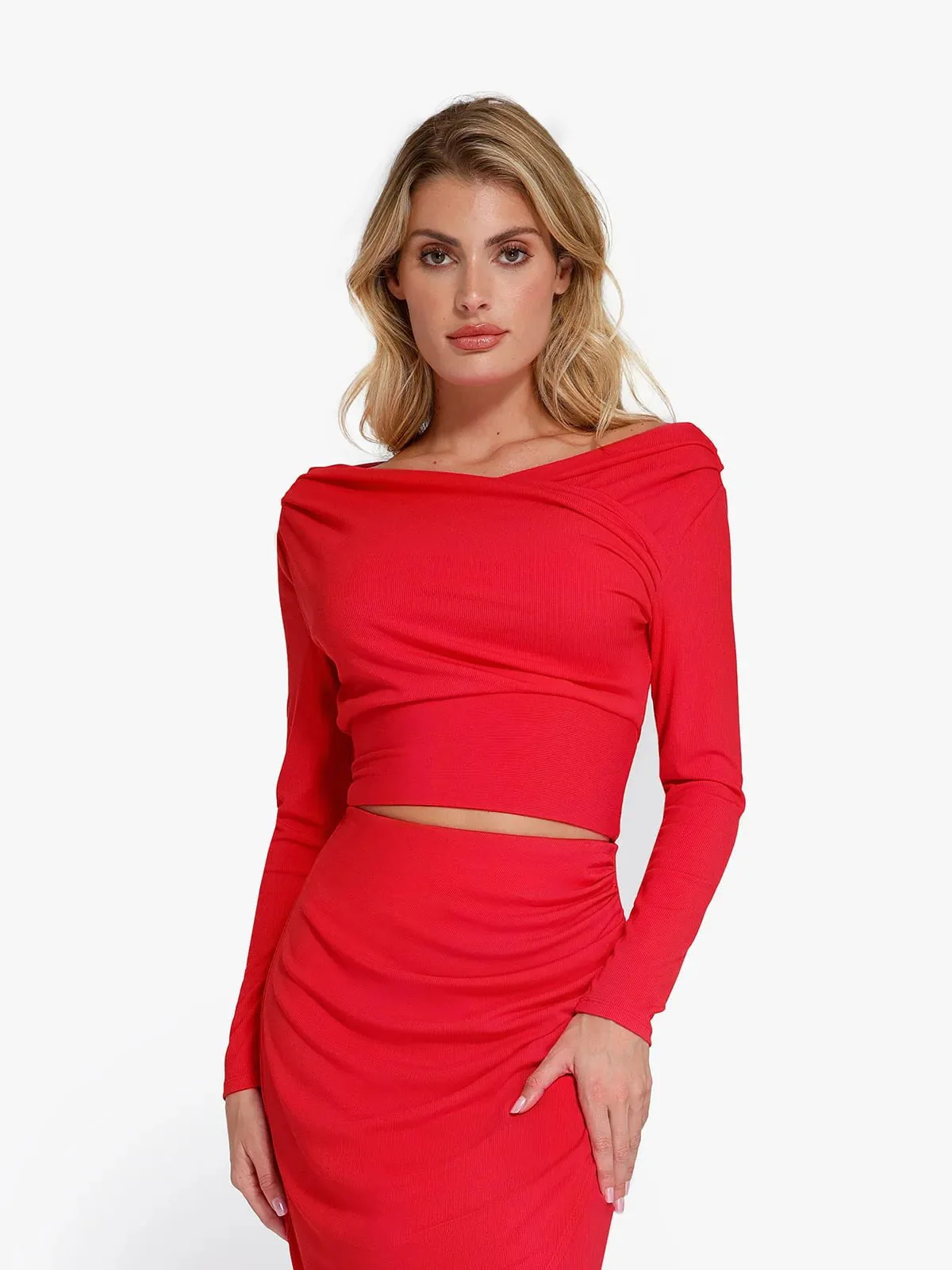 Shapewear Rib Modal Off-the-Shoulder Top Sculpting Skirt Set - Image 34