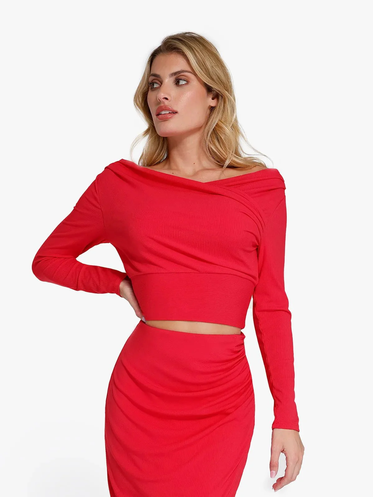 Shapewear Rib Modal Off-the-Shoulder Top Sculpting Skirt Set - Image 37