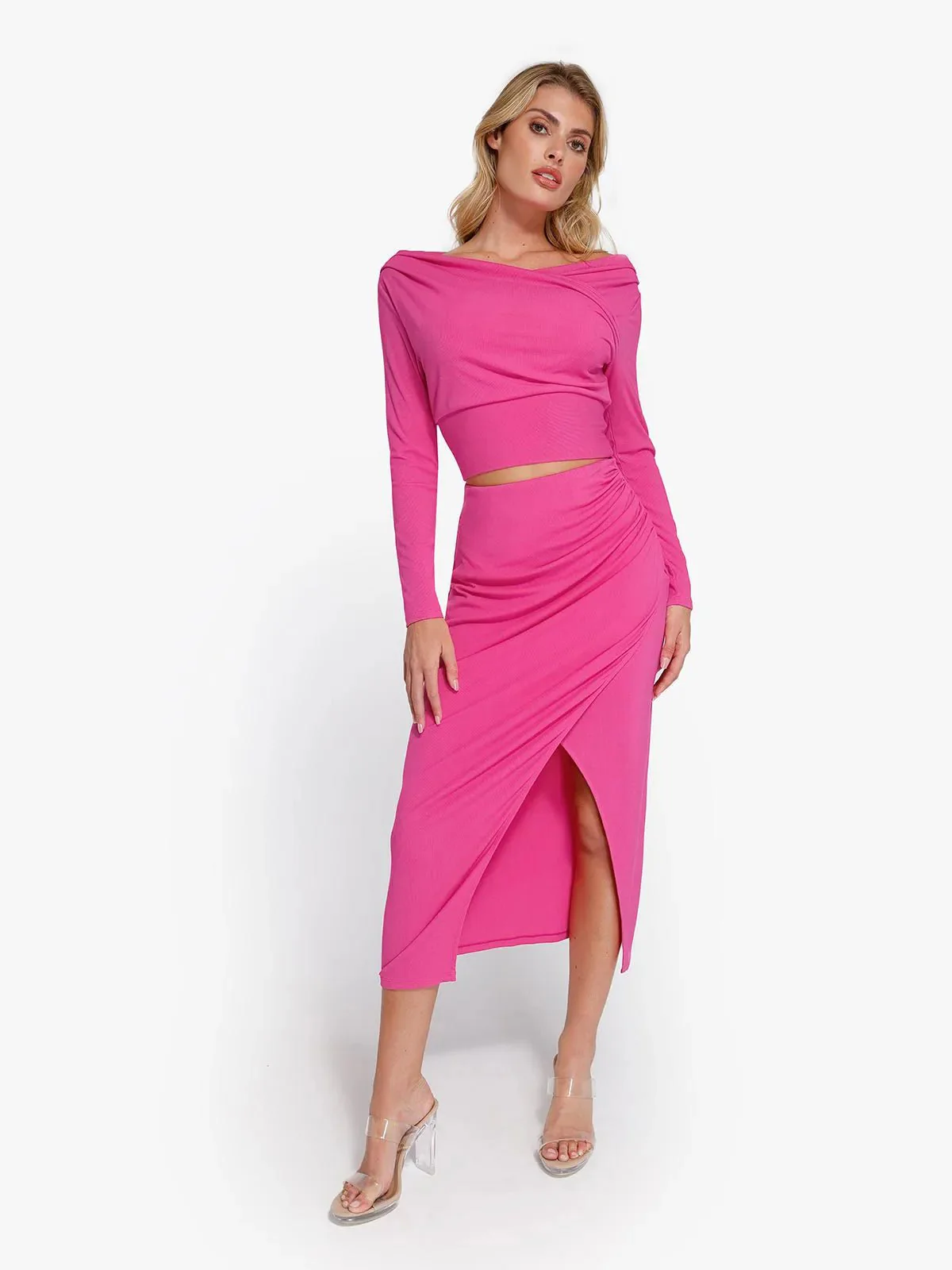 Shapewear Rib Modal Off-the-Shoulder Top Sculpting Skirt Set - Image 4