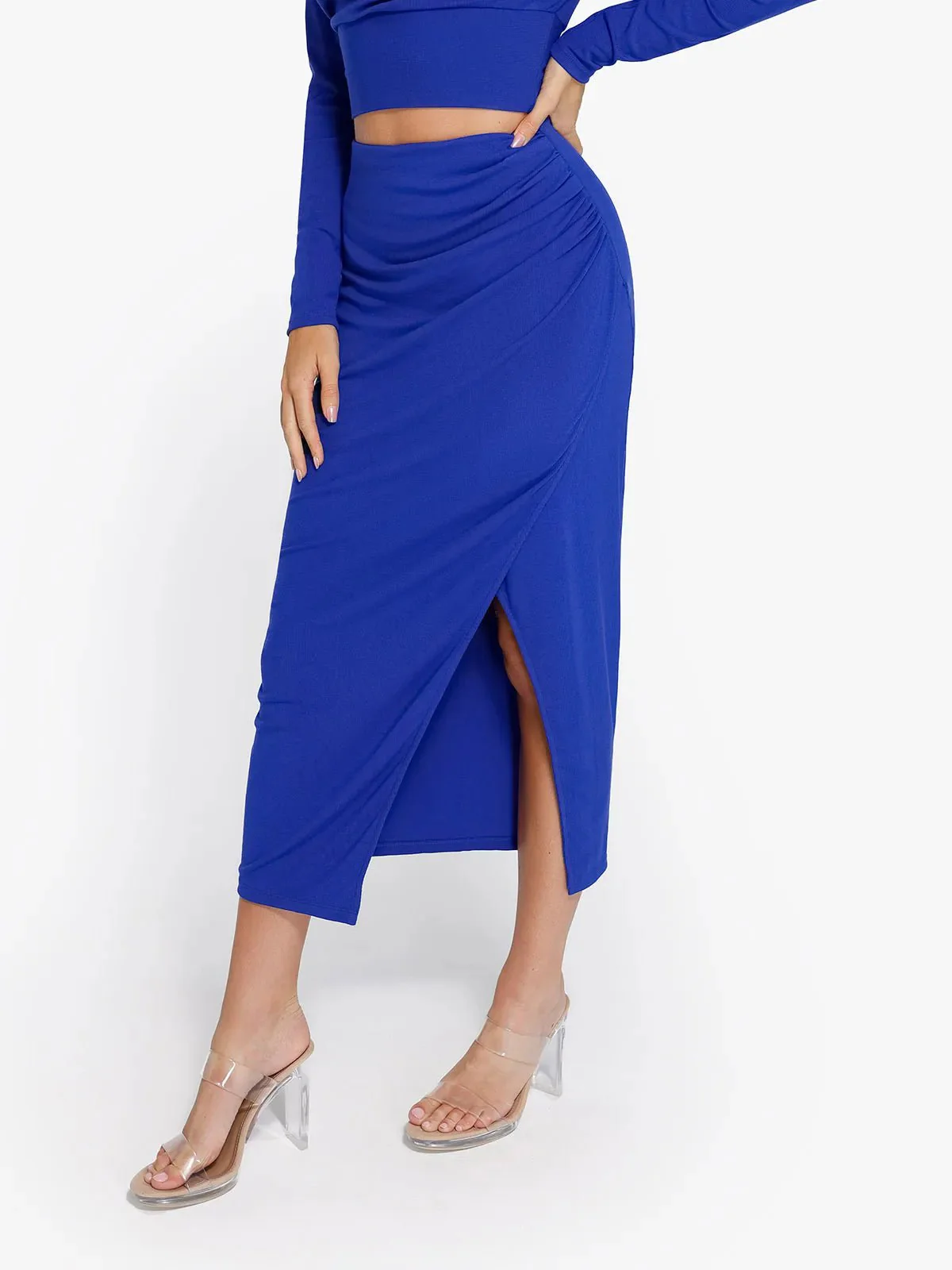 Shapewear Rib Modal Off-the-Shoulder Top Sculpting Skirt Set - Image 49