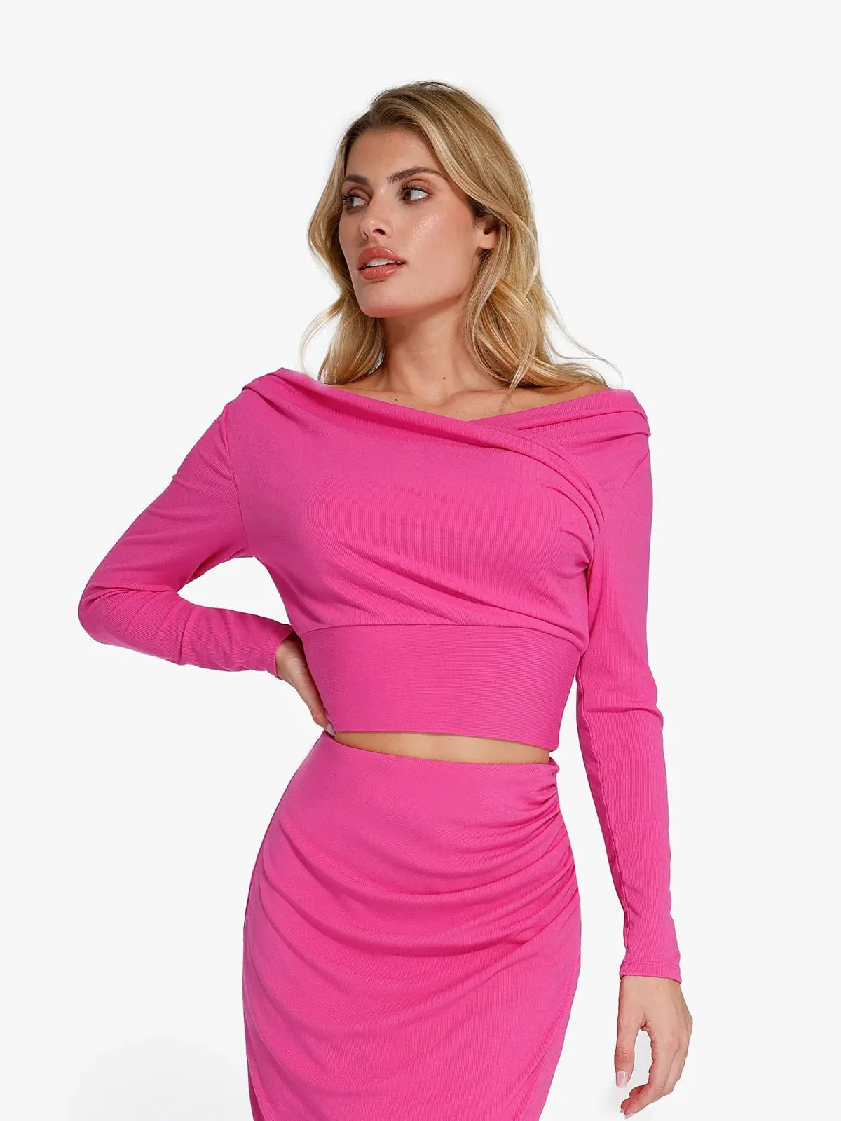 Shapewear Rib Modal Off-the-Shoulder Top Sculpting Skirt Set - Image 7
