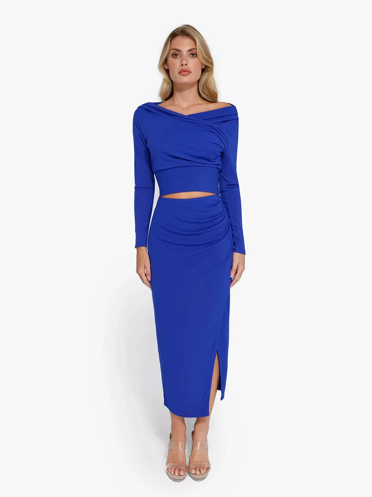 Shapewear Rib Modal Off-the-Shoulder Top Sculpting Skirt Set - Image 8