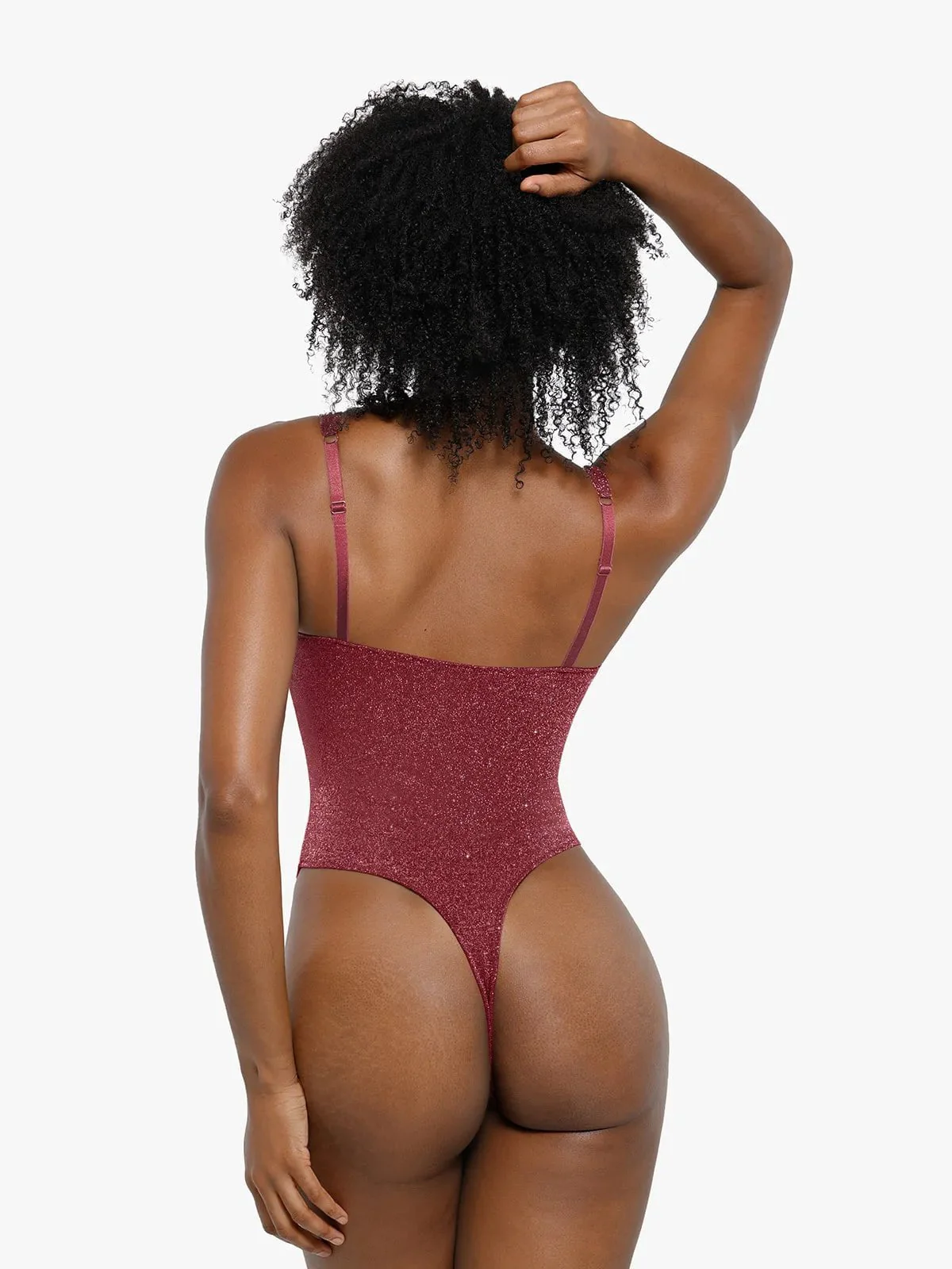 Shapewear Ruched Metallic Knit Square Neck Slimming Bodysuit - Image 10