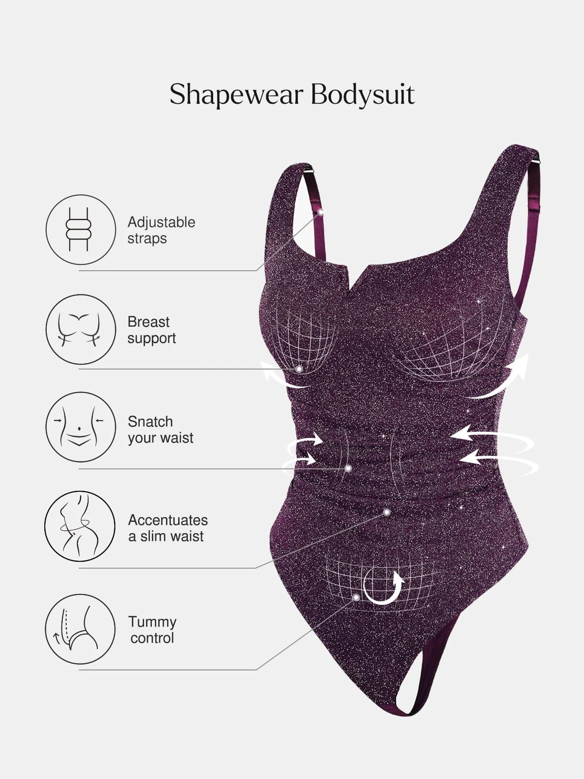 Shapewear Ruched Metallic Knit Square Neck Slimming Bodysuit - Image 17