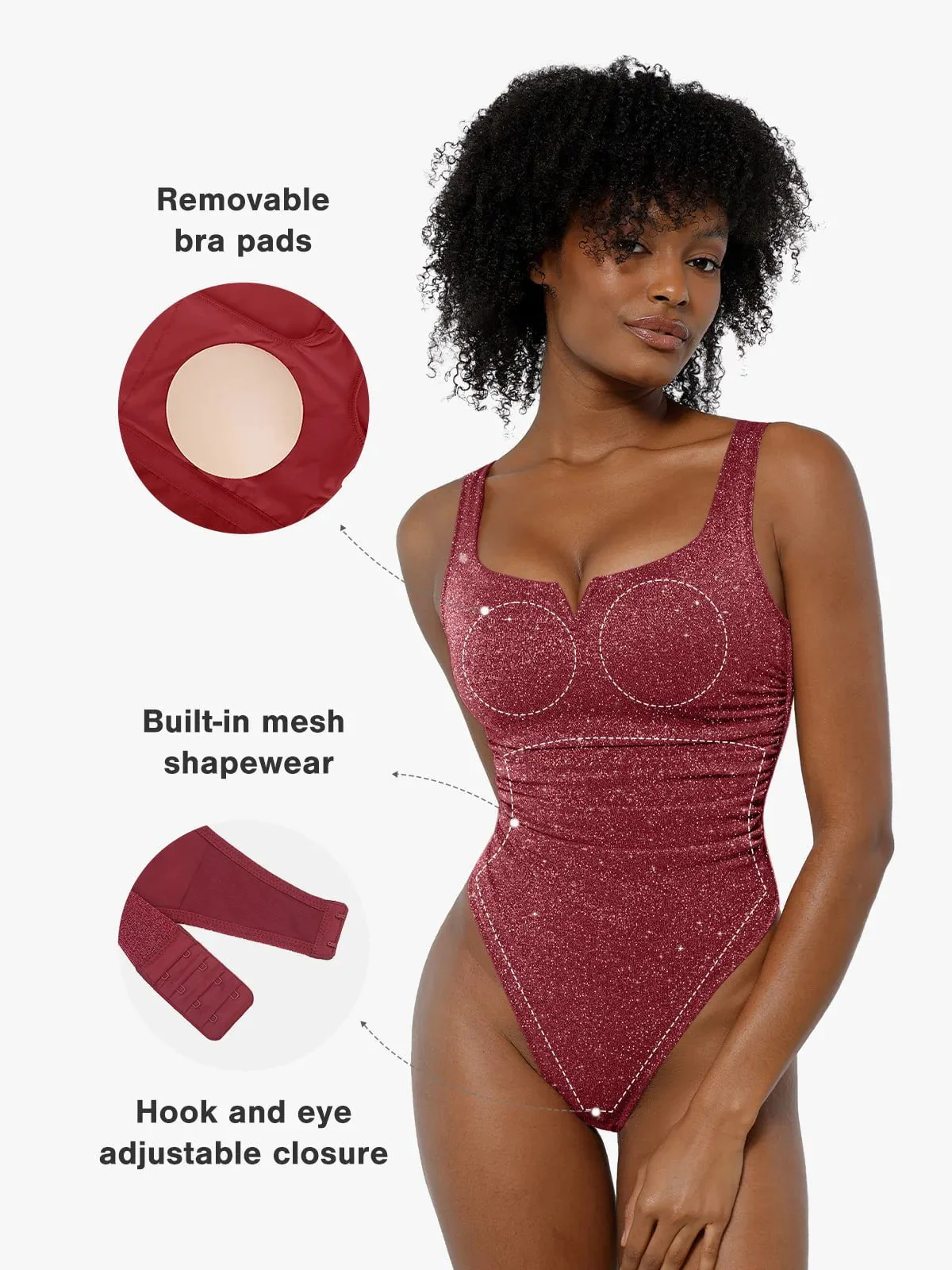 Shapewear Ruched Metallic Knit Square Neck Slimming Bodysuit - Image 8