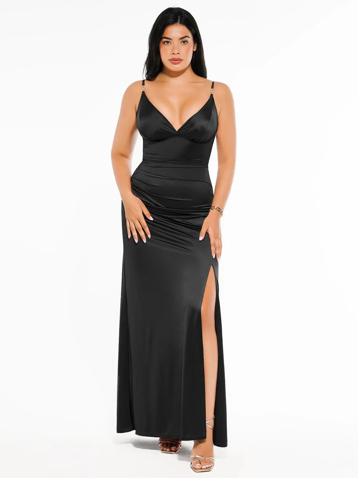 Shapewear Satin Deep-V Front Slit Maxi Dress - Image 24