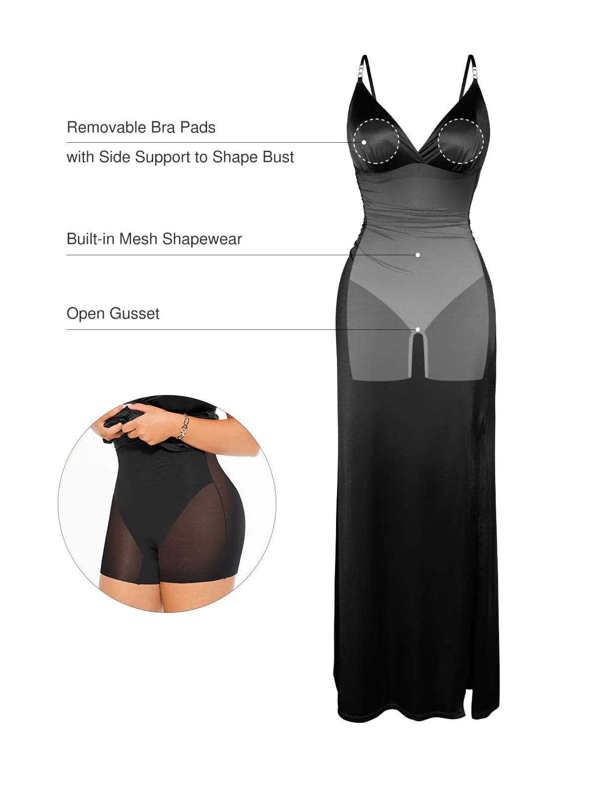 Shapewear Satin Deep-V Front Slit Maxi Dress - Image 25