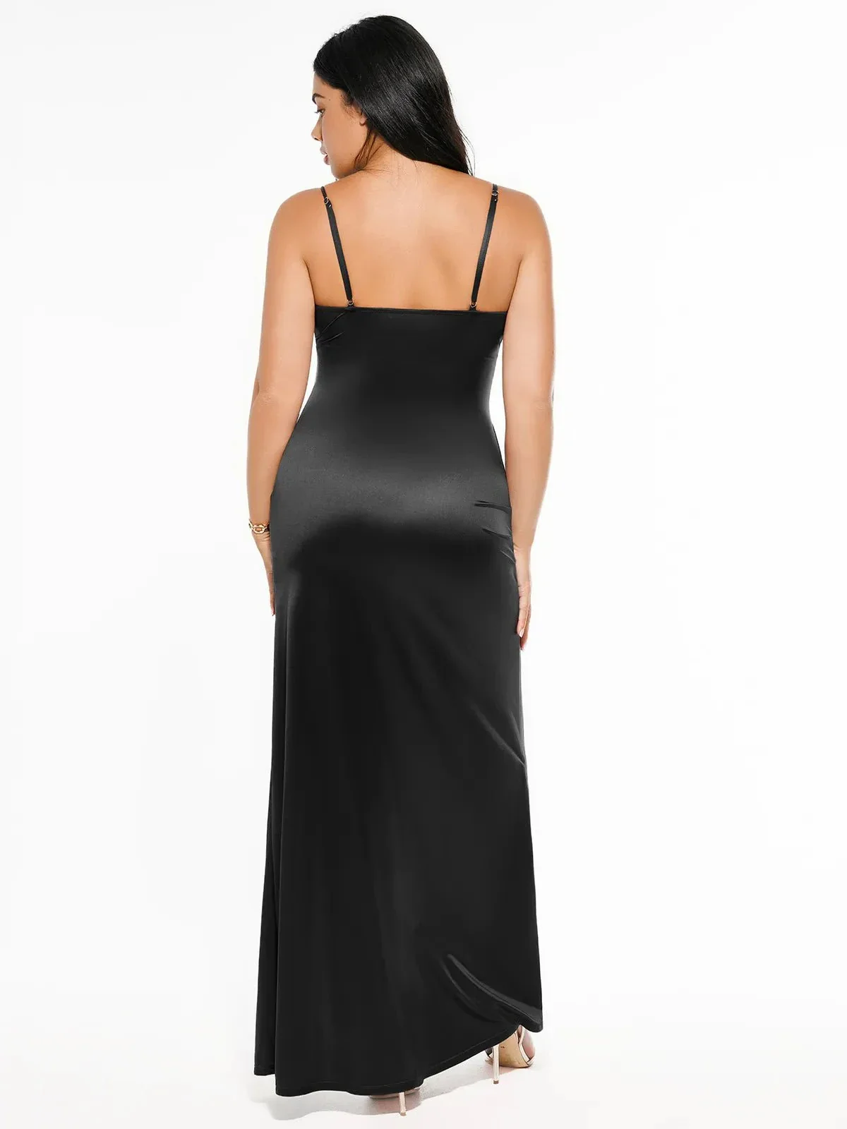 Shapewear Satin Deep-V Front Slit Maxi Dress - Image 27