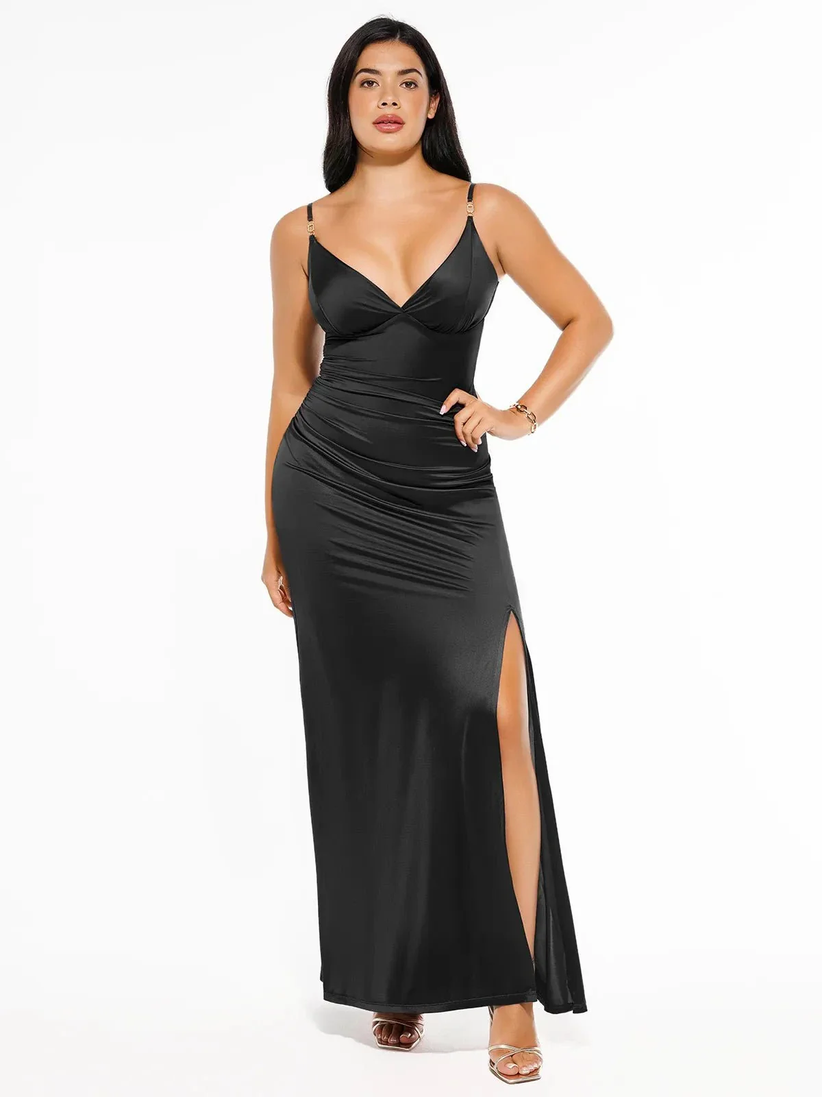 Shapewear Satin Deep-V Front Slit Maxi Dress - Image 28