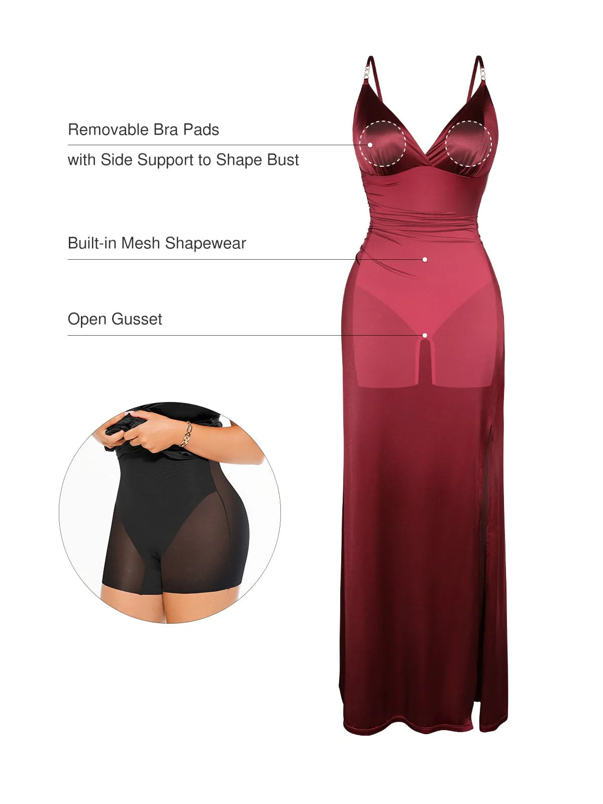 Shapewear Satin Deep-V Front Slit Maxi Dress - Image 3