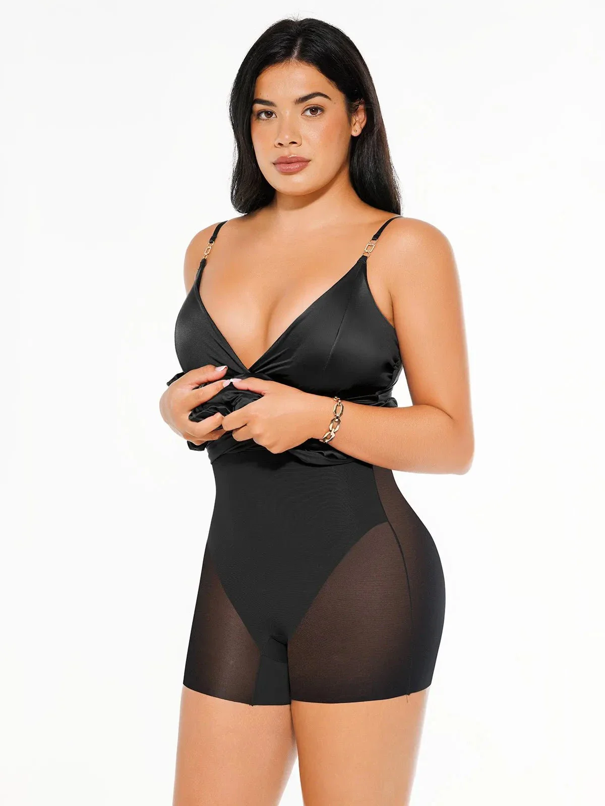 Shapewear Satin Deep-V Front Slit Maxi Dress - Image 30