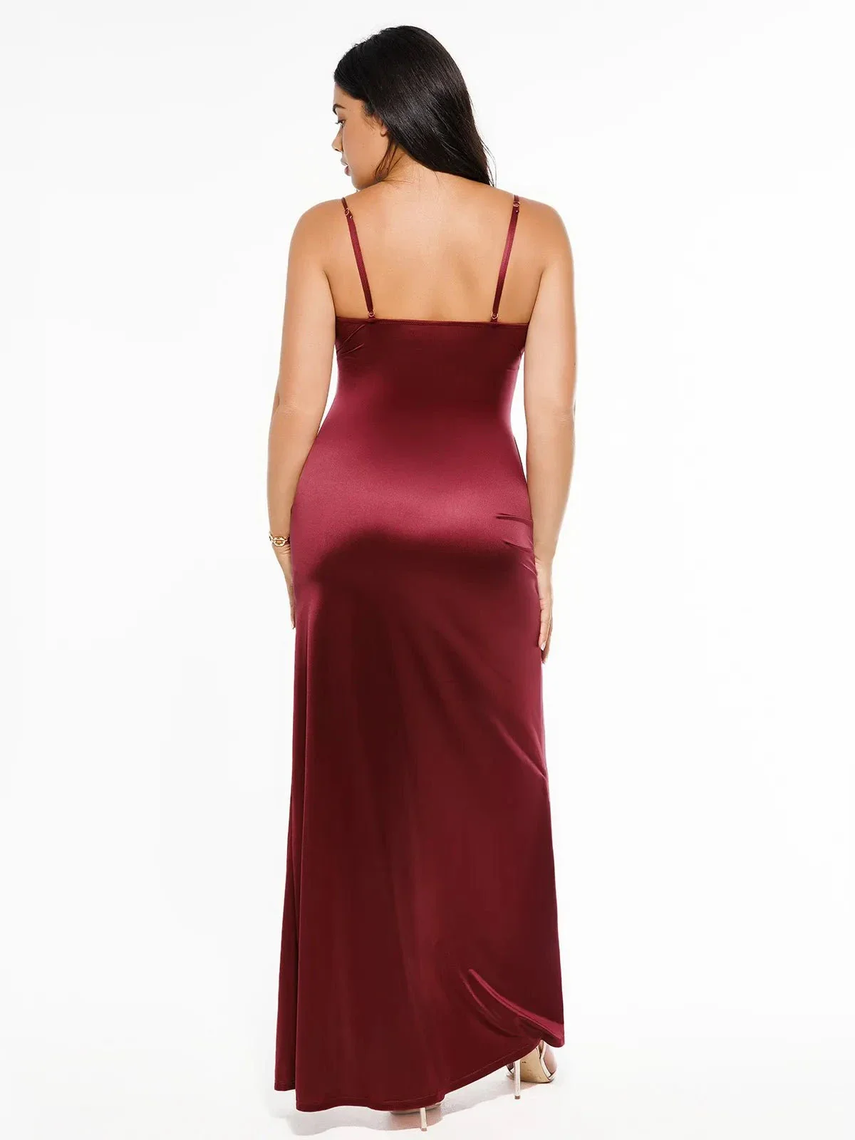 Shapewear Satin Deep-V Front Slit Maxi Dress - Image 5