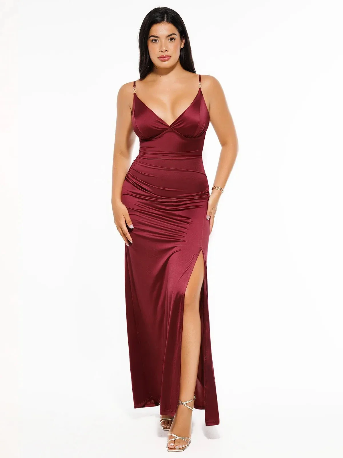 Shapewear Satin Deep-V Front Slit Maxi Dress - Image 6
