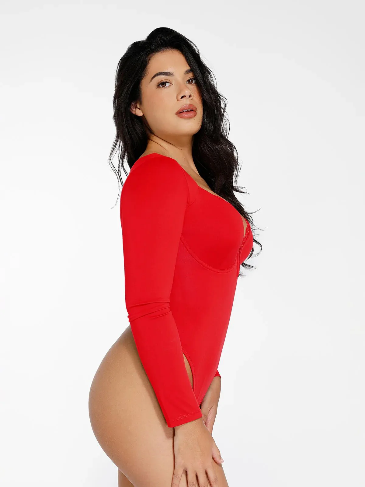 Shapewear Sculpting Lace Trim Bodysuit Midi Wrap Skirt Set - Image 10