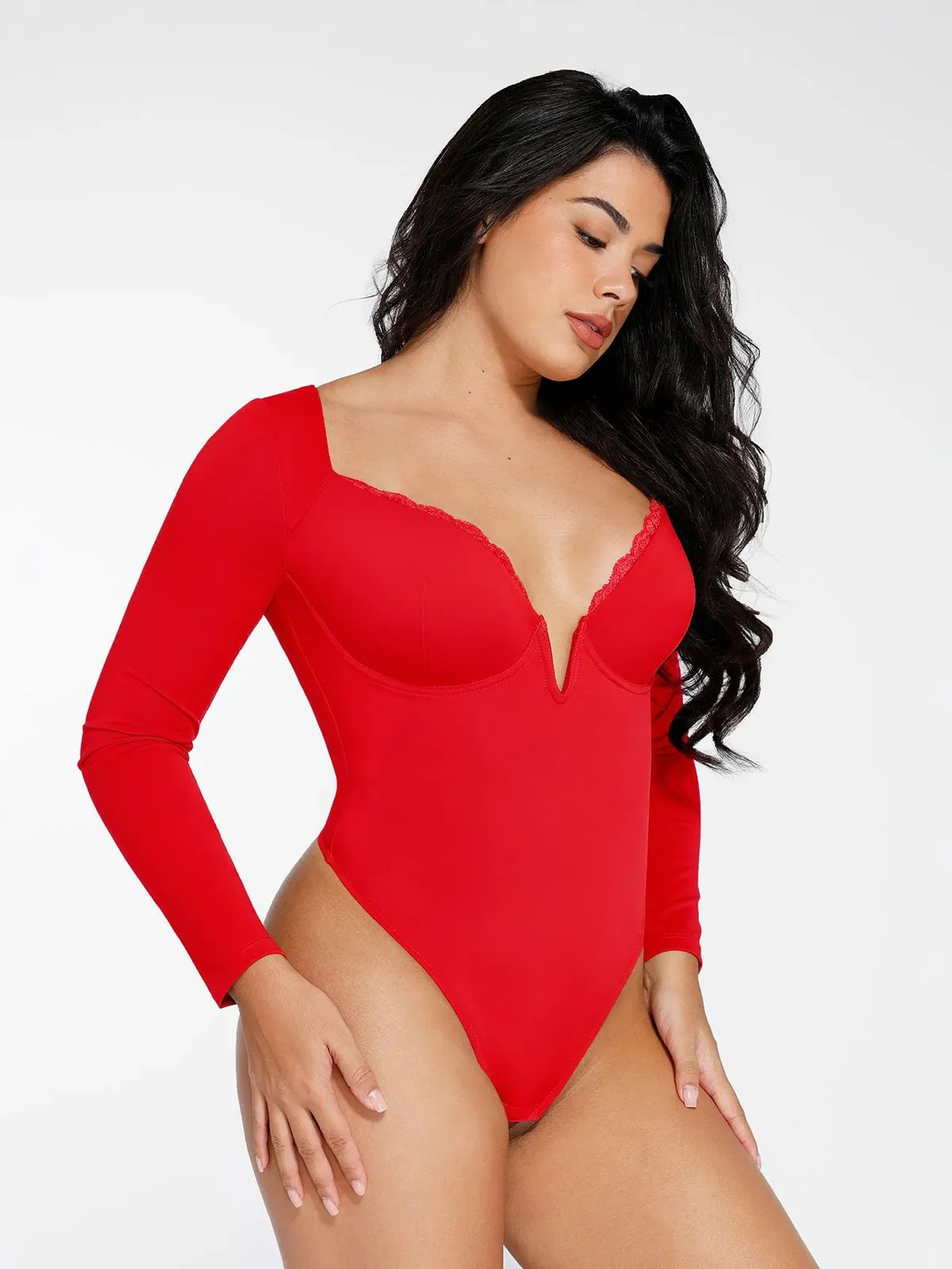 Shapewear Sculpting Lace Trim Bodysuit Midi Wrap Skirt Set - Image 12