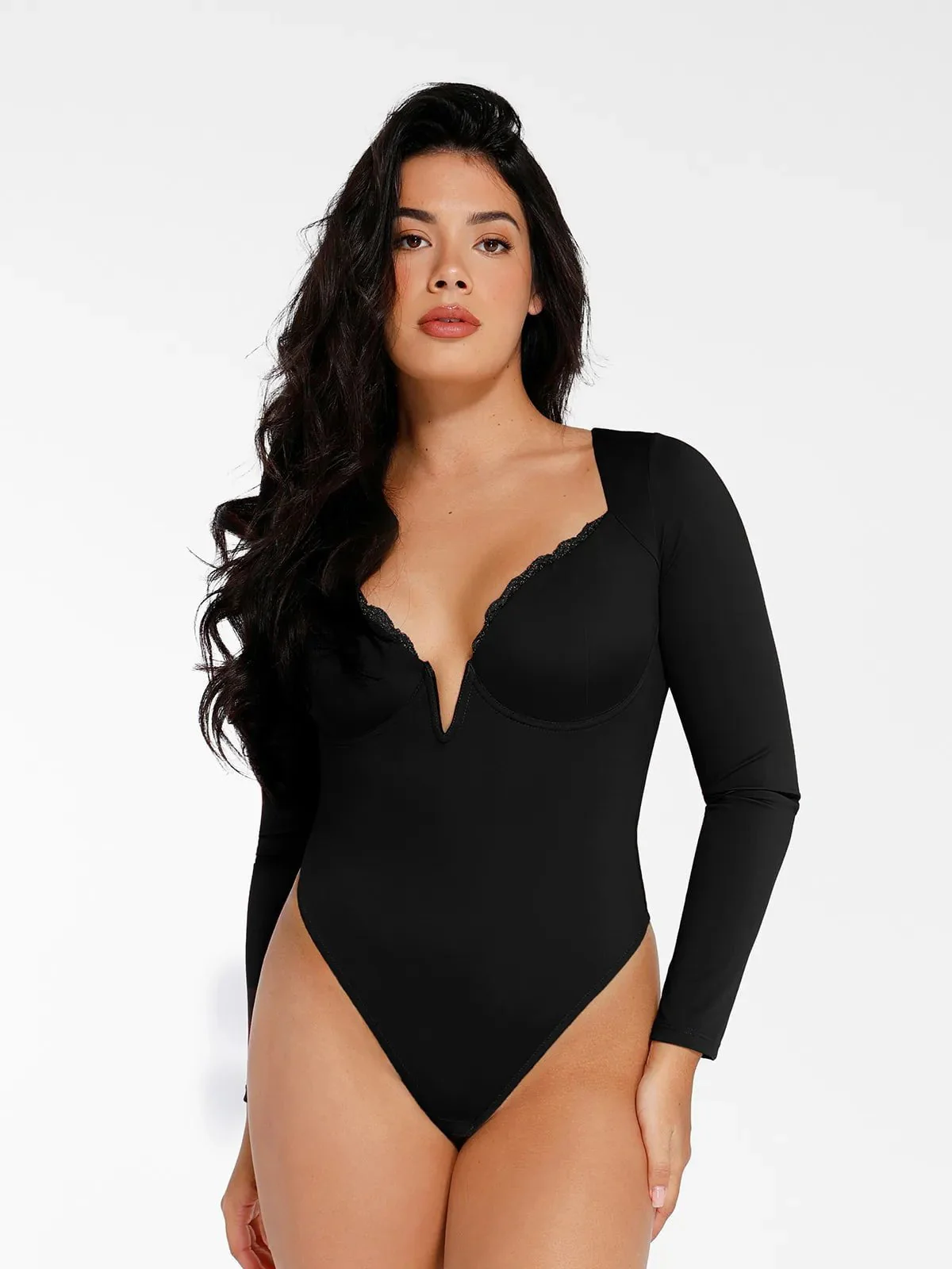 Shapewear Sculpting Lace Trim Bodysuit Midi Wrap Skirt Set - Image 5