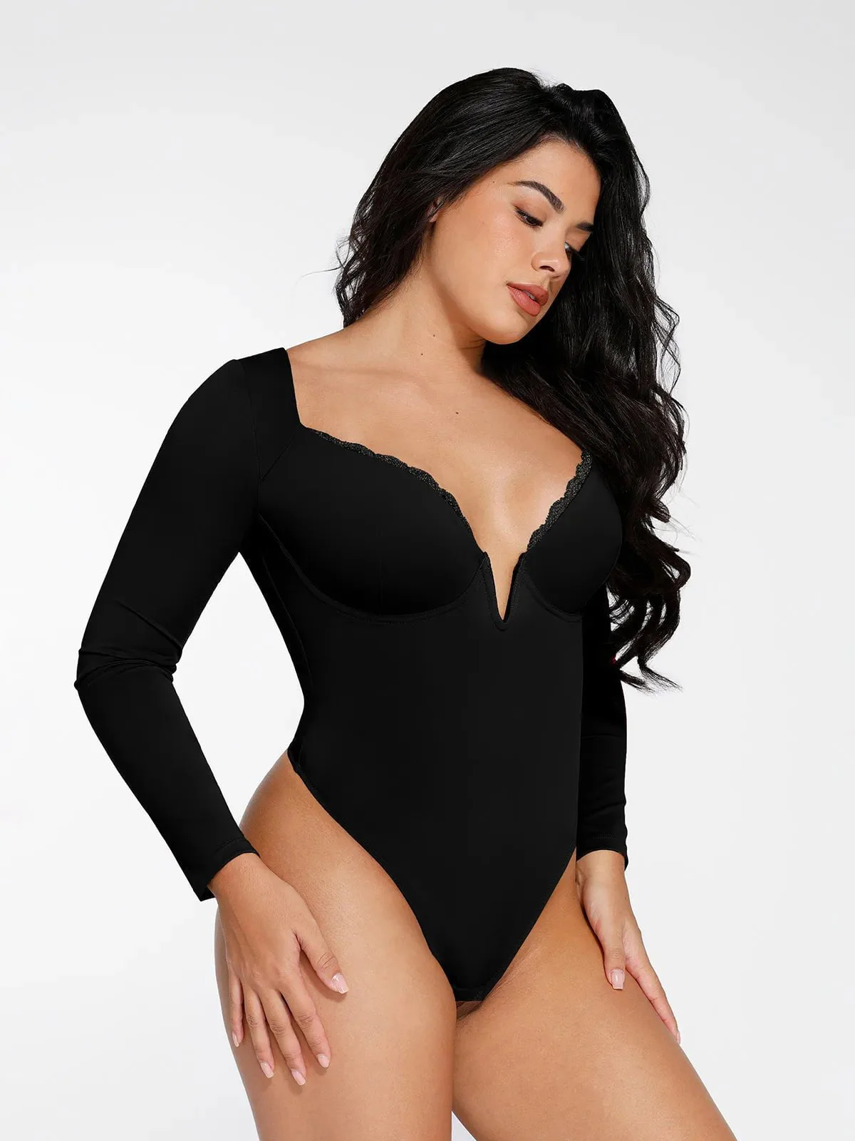 Shapewear Sculpting Lace Trim Bodysuit Midi Wrap Skirt Set - Image 8