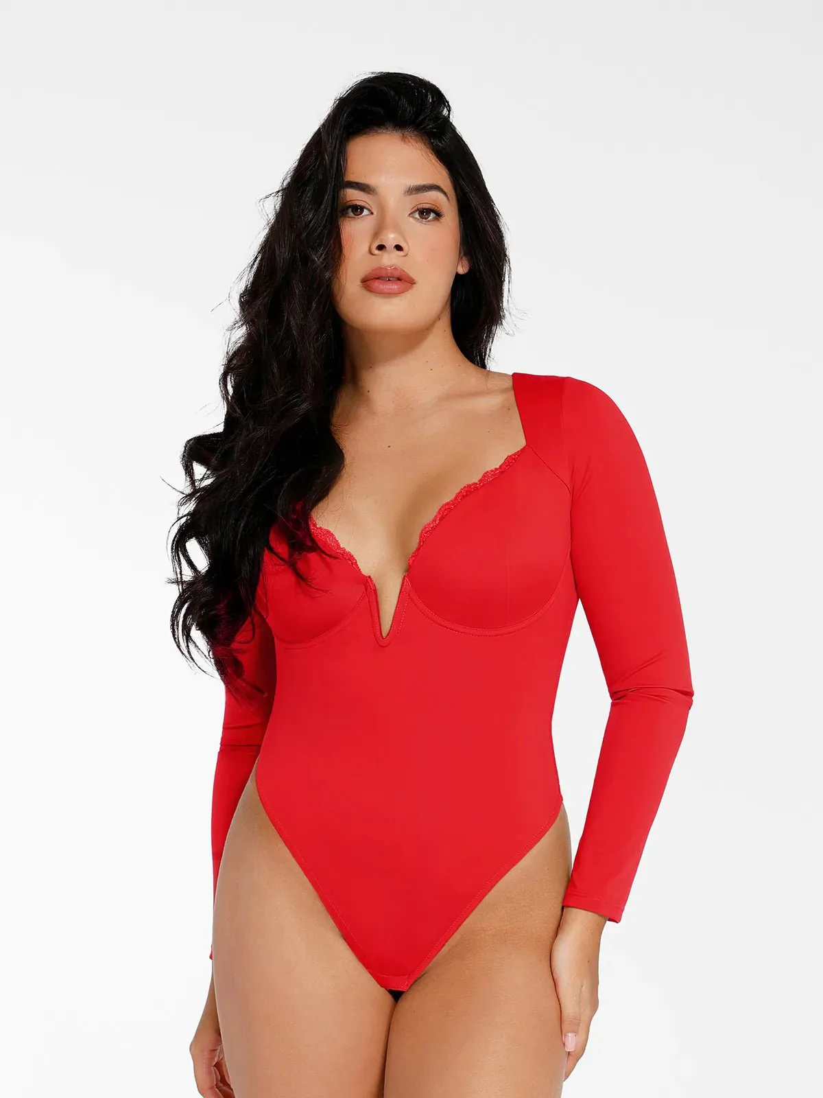 Shapewear Sculpting Lace Trim Bodysuit Midi Wrap Skirt Set - Image 9