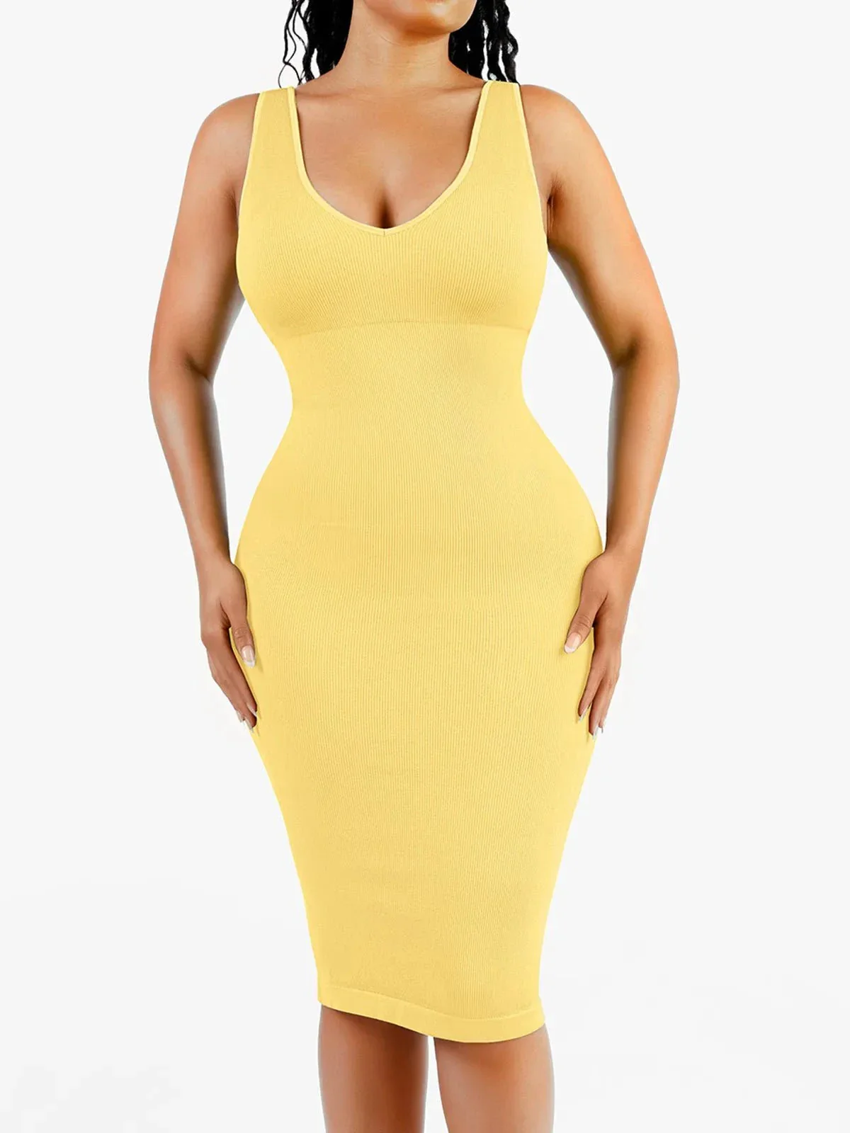 Shapewear Deep V-Neck Tummy Control Midi Dress - Image 15