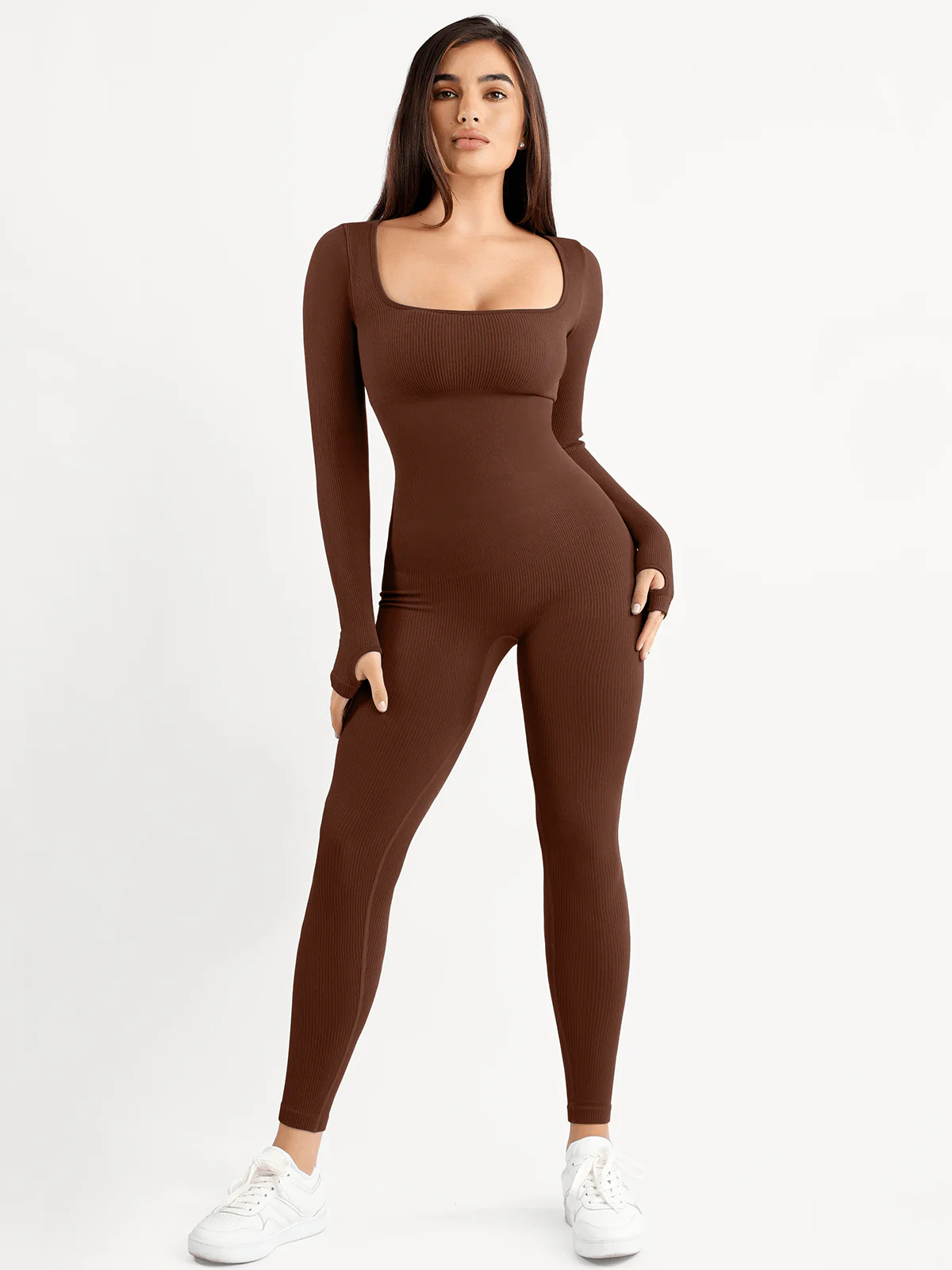 Shapewear Seamless Thumb Hole Long Sleeve Jumpsuit - Image 10