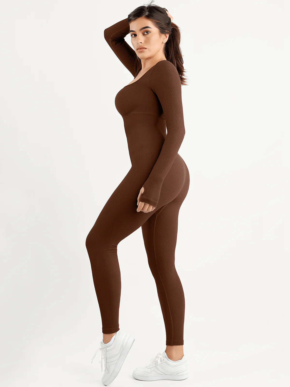 Shapewear Seamless Thumb Hole Long Sleeve Jumpsuit - Image 12