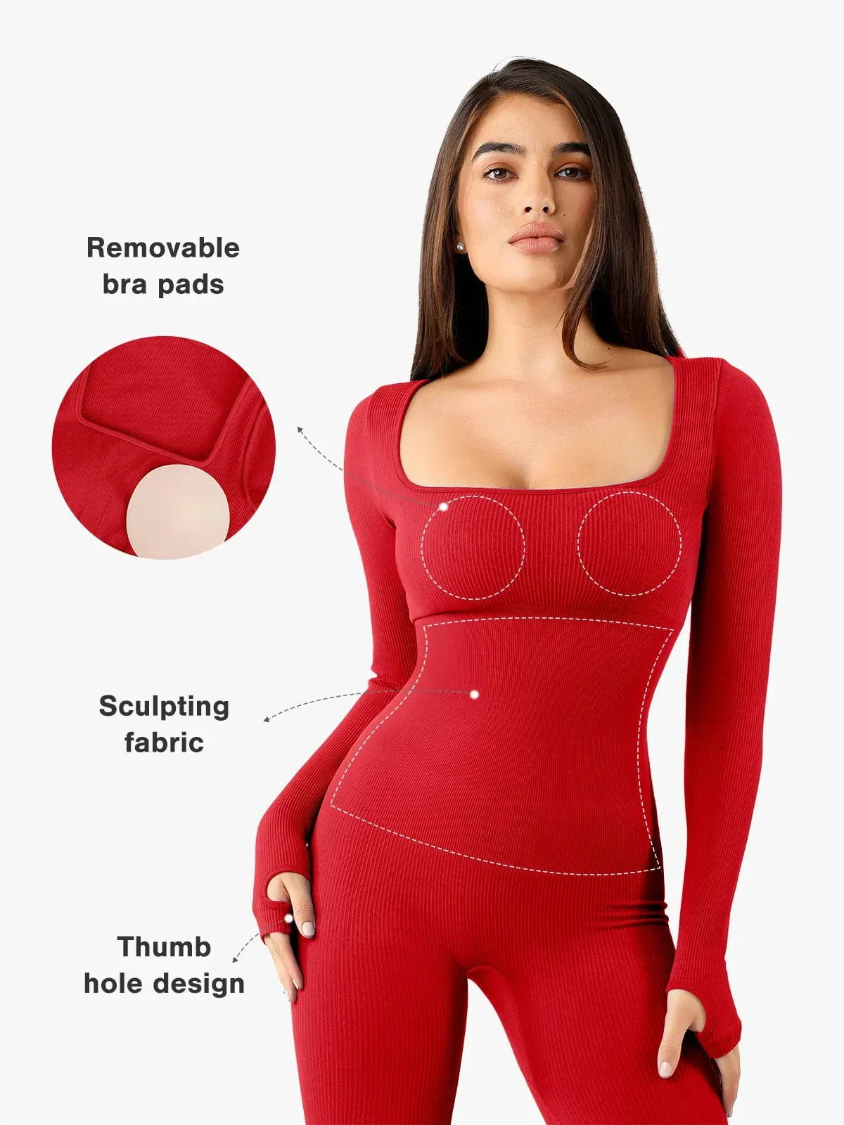 Shapewear Seamless Thumb Hole Long Sleeve Jumpsuit - Image 17