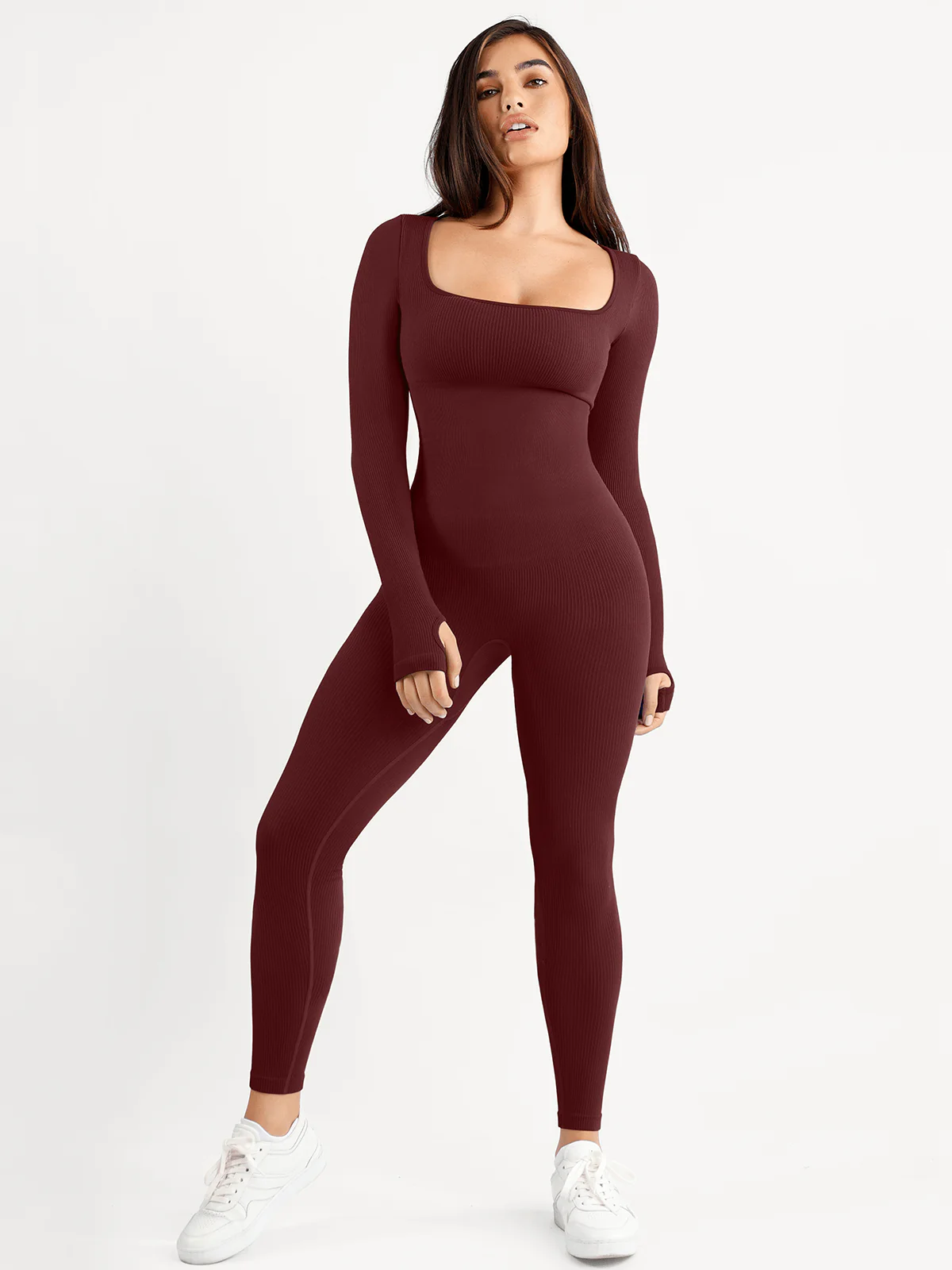 Shapewear Seamless Thumb Hole Long Sleeve Jumpsuit - Image 4