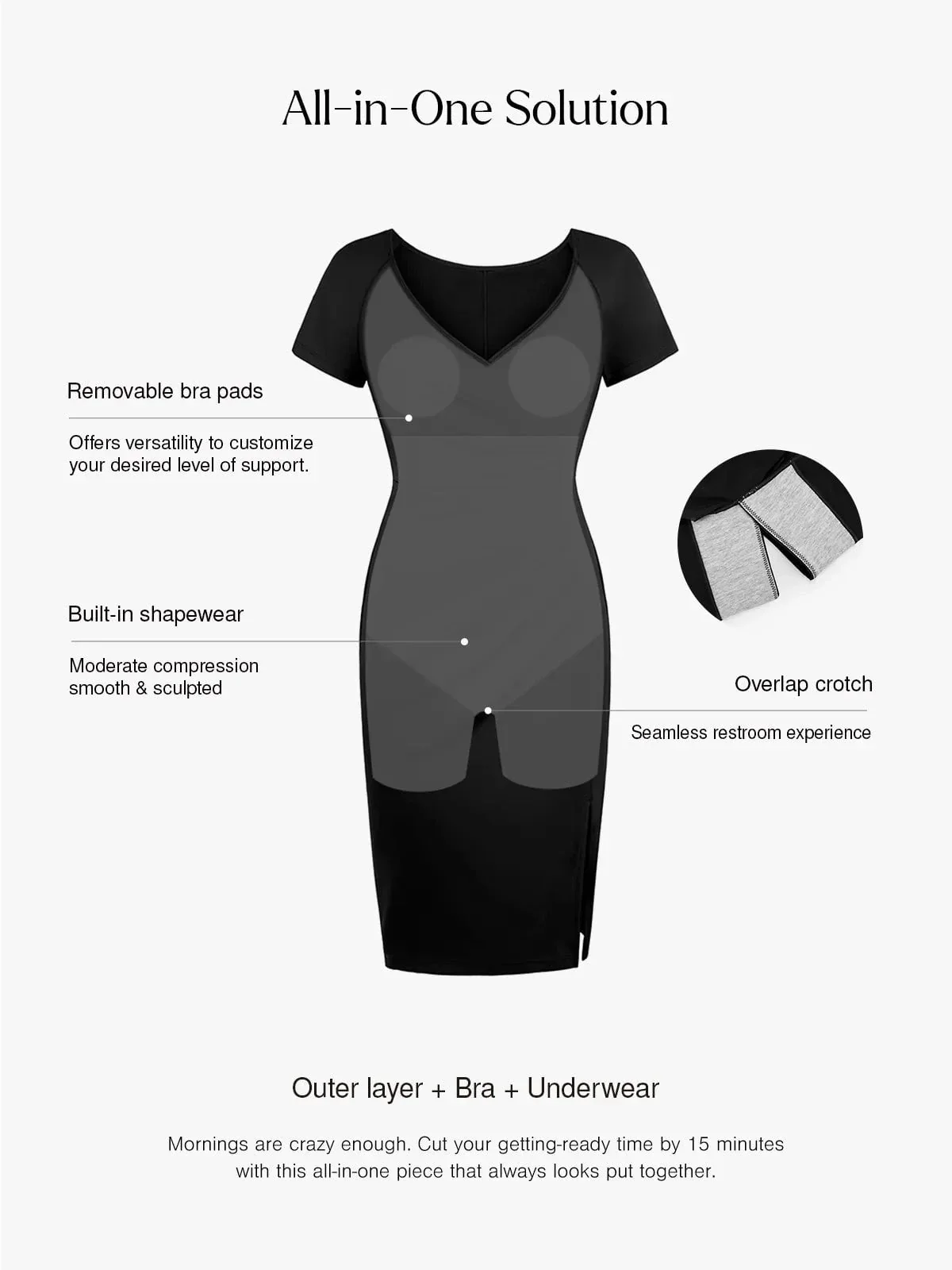 Shapewear Short Sleeve Perfect Form Sheath Dress - Image 3