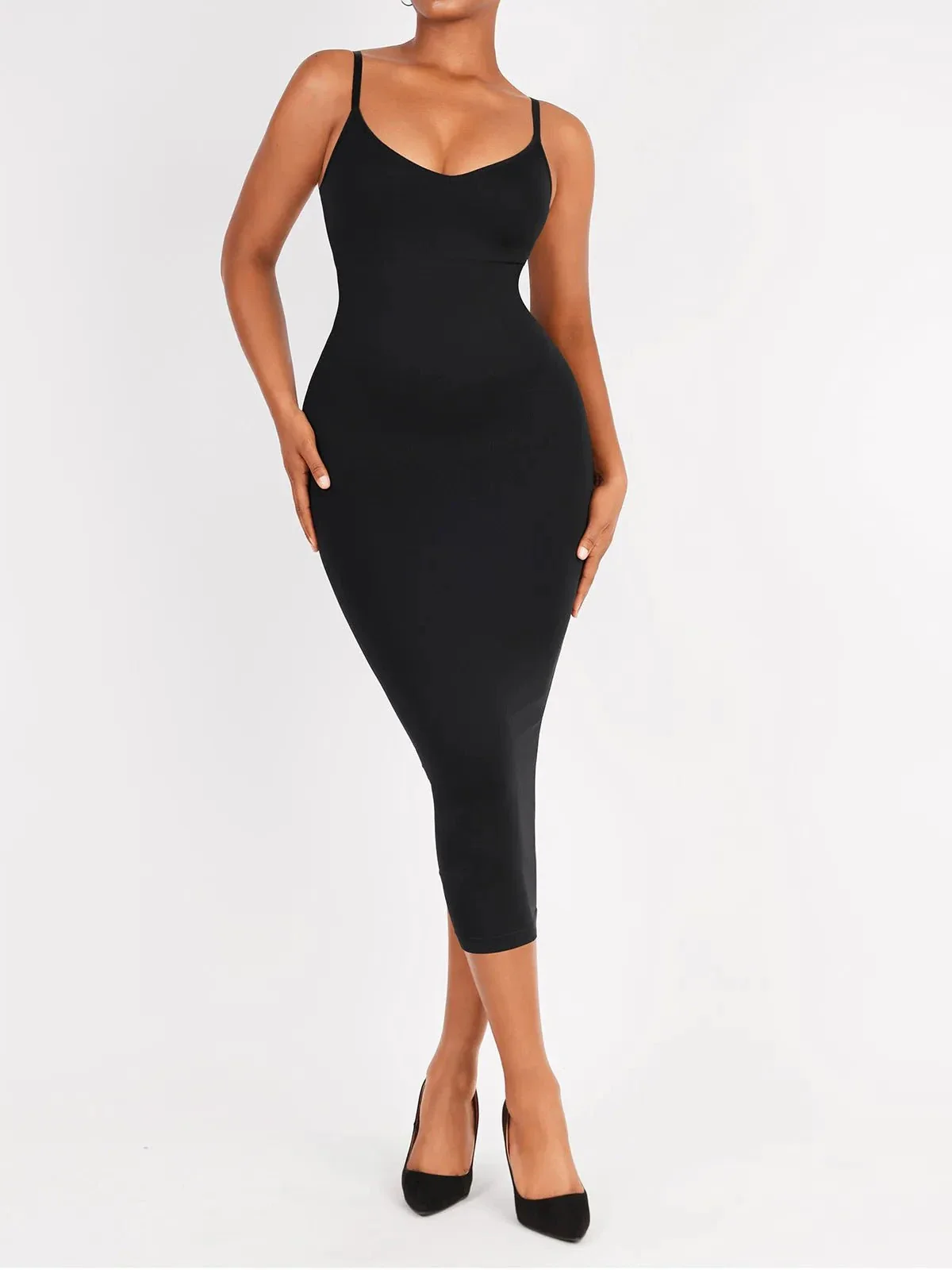 Shaper Eco-Friendly Spaghetti Strap V-Neck Seamless Dress - Image 8