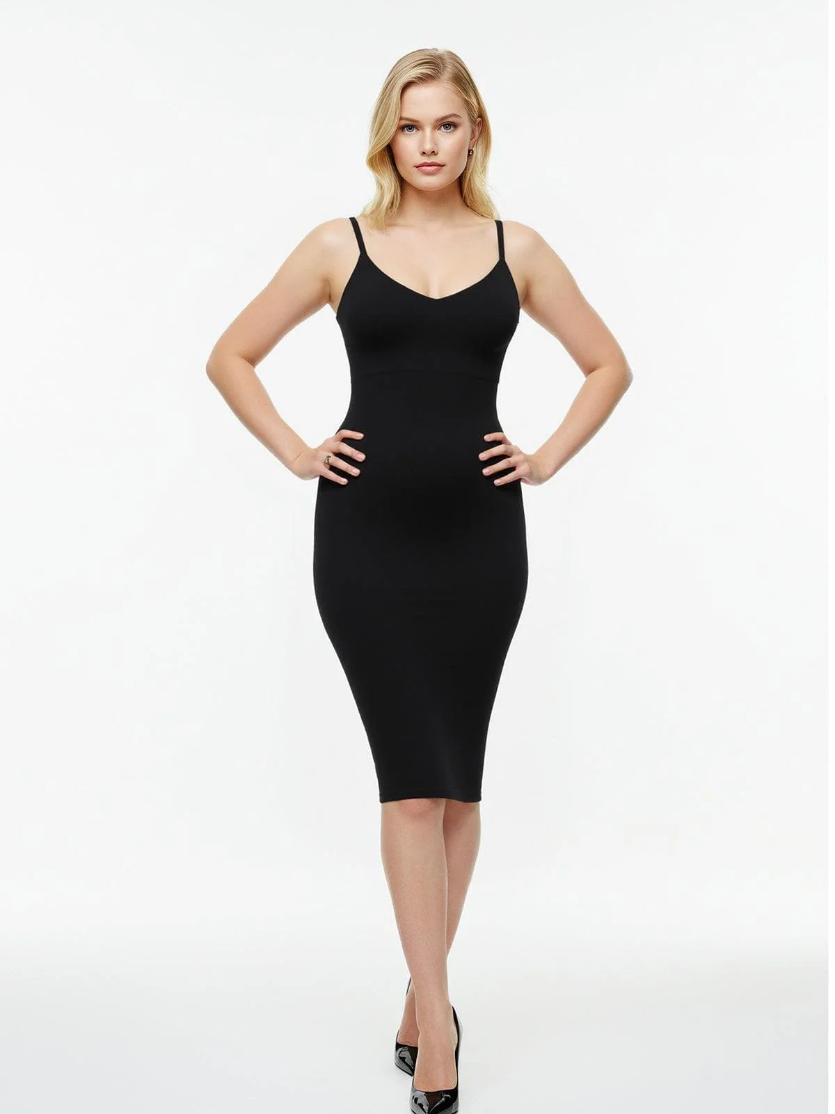 Shaper Eco-Friendly Spaghetti Strap V-Neck Seamless Dress - Image 11